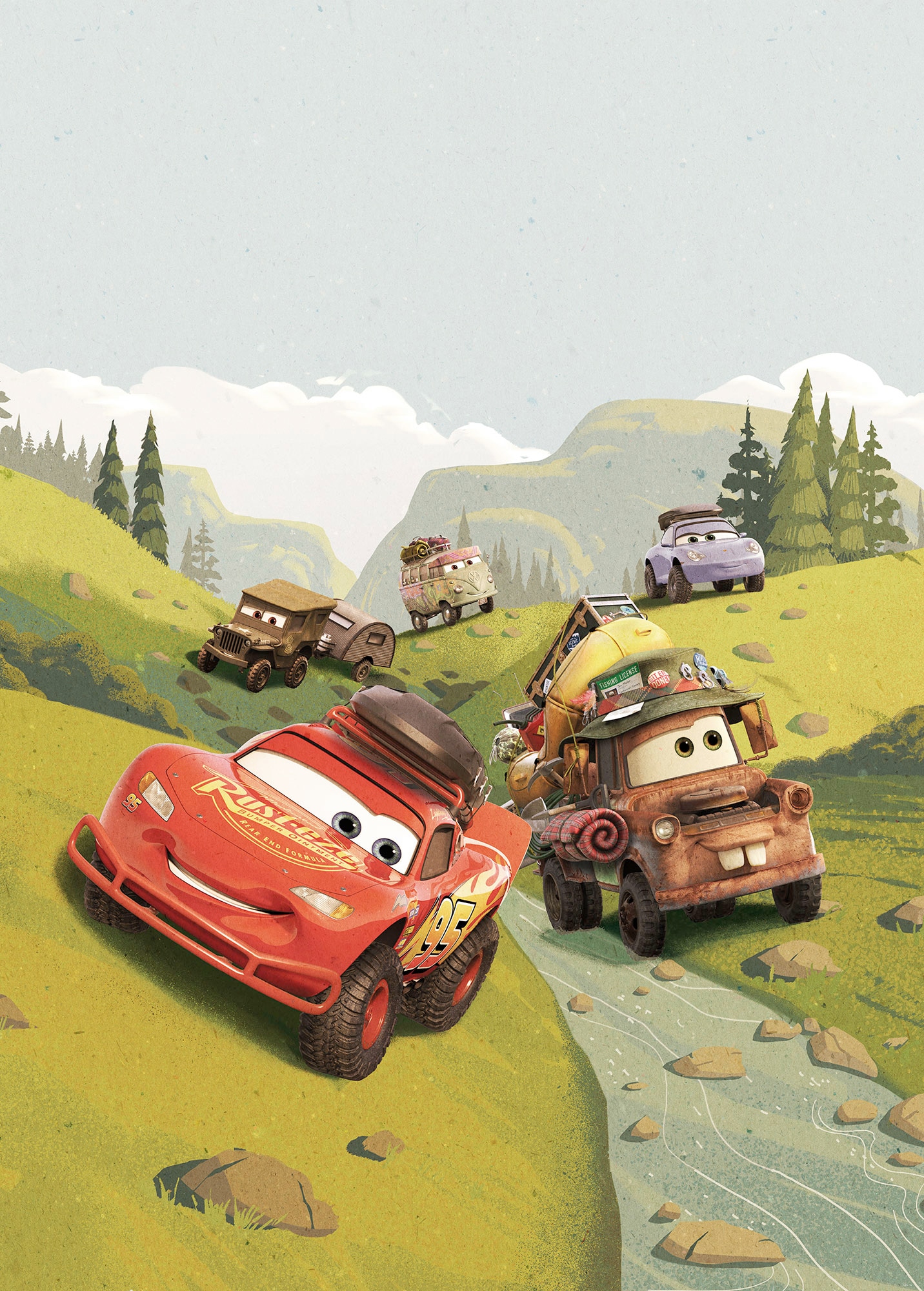 Image of Komar Vliestapete "Digitaldruck Vlies - Cars Camping - Grösse 200 x 280 cm" bedruckt glatt Kinderzimmer