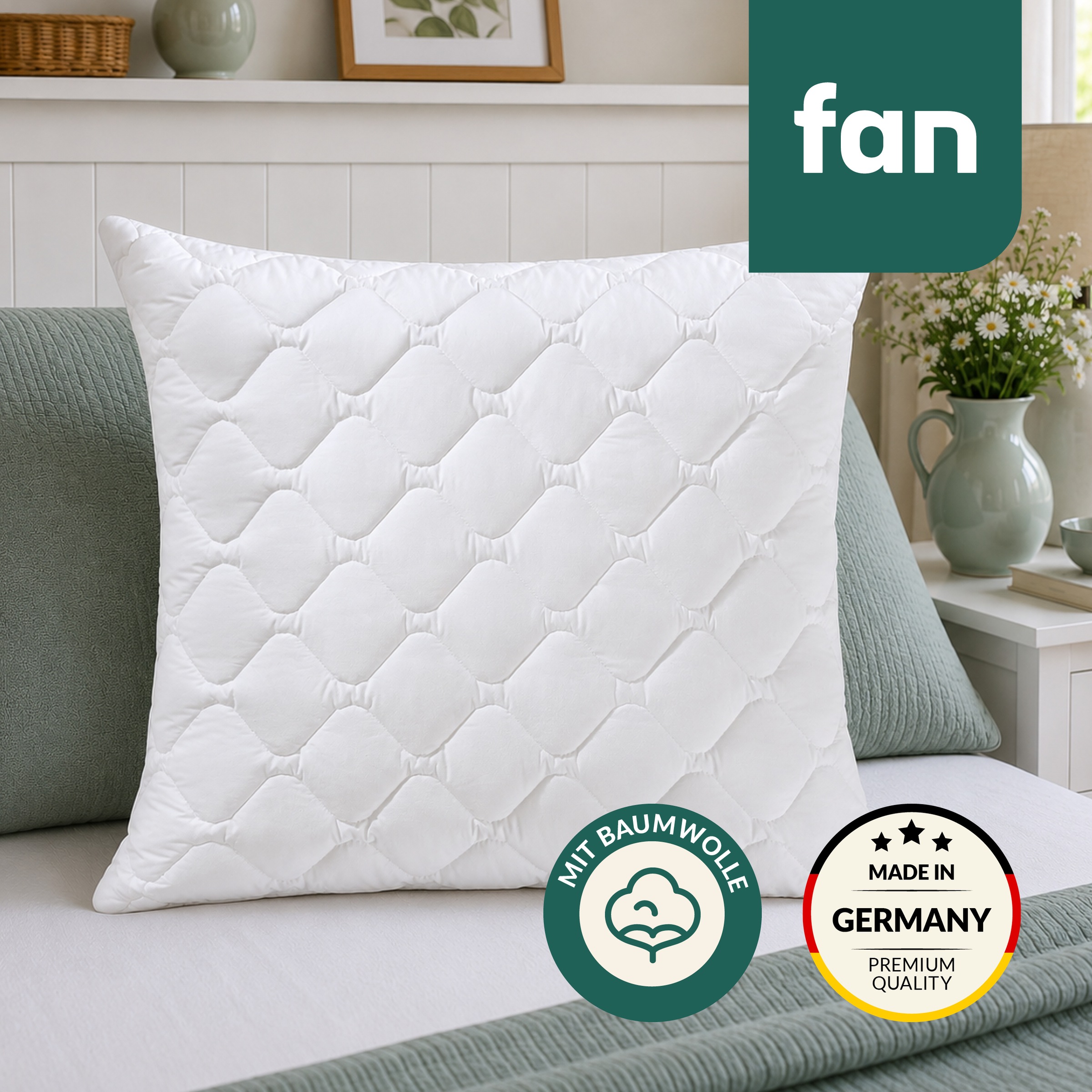 fan Microfaserkissen »Kansas, mit Baumwollbezug und Reissverschluss« Füllung: 100% Microfaser 1 Stk. tlg. in 40x80 oder 80x80 cm, Kopfkissen aus Microfaser, Made in Germany