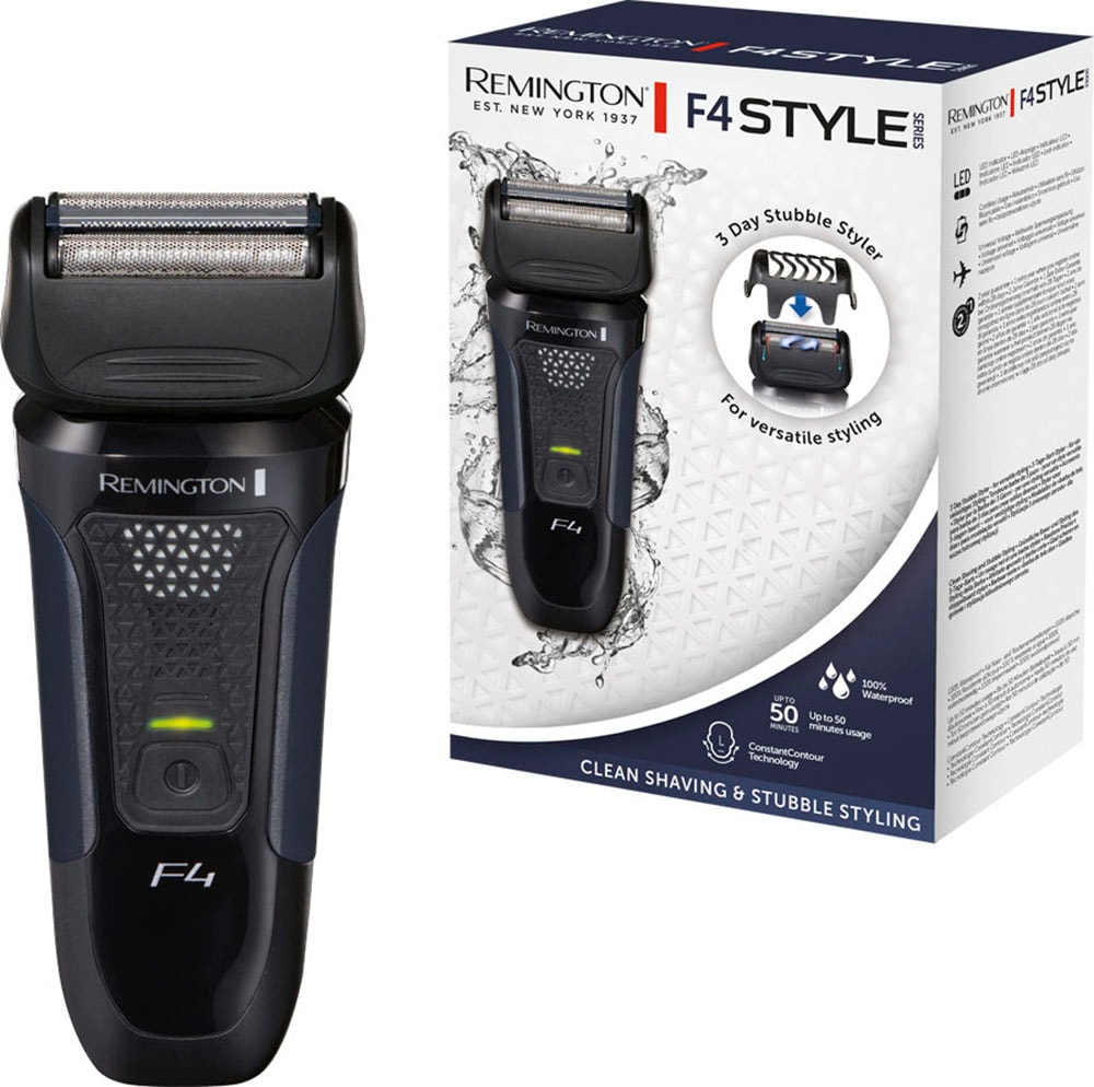 Image of Remington Elektrorasierer "F4002 Style Series Foil Shaver F4" 1 Stk. Aufsätze integrierter Präzisionstrimmer +3-Tage Bart-Aufsatz/Schutzkappe, Detailschneider, 100% wasserdicht