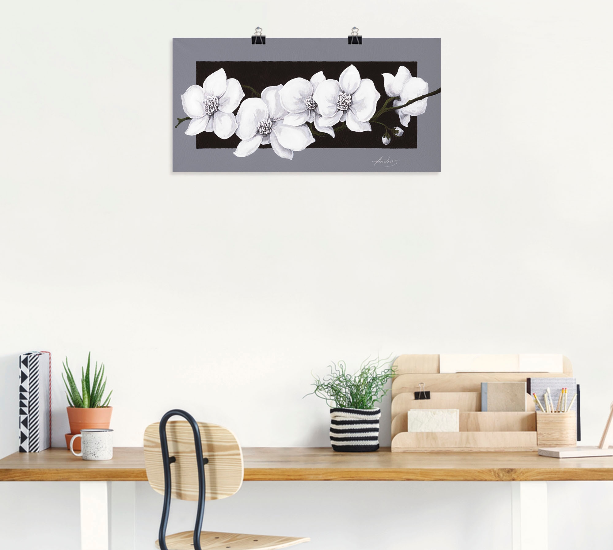 Artland Wandbild »Weisse Orchideen auf grau« Blumen 1 Stk. tlg. als Alubild, Leinwandbild, Poster in verschied. Grössen
