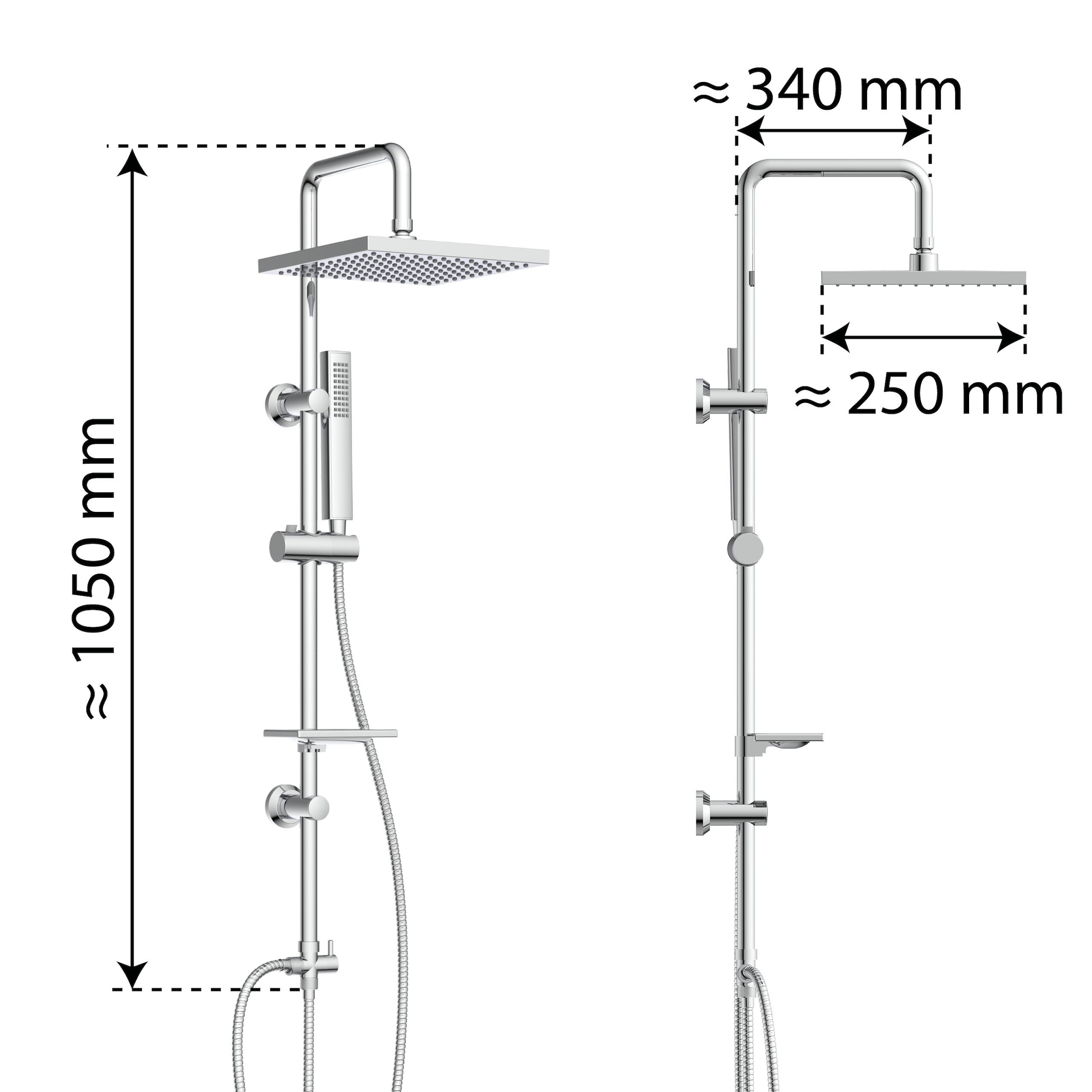 welltime Set de douche à barres »LINA« Überkopfbrause mit Seifenablage, 20 cm Kantenlänge.