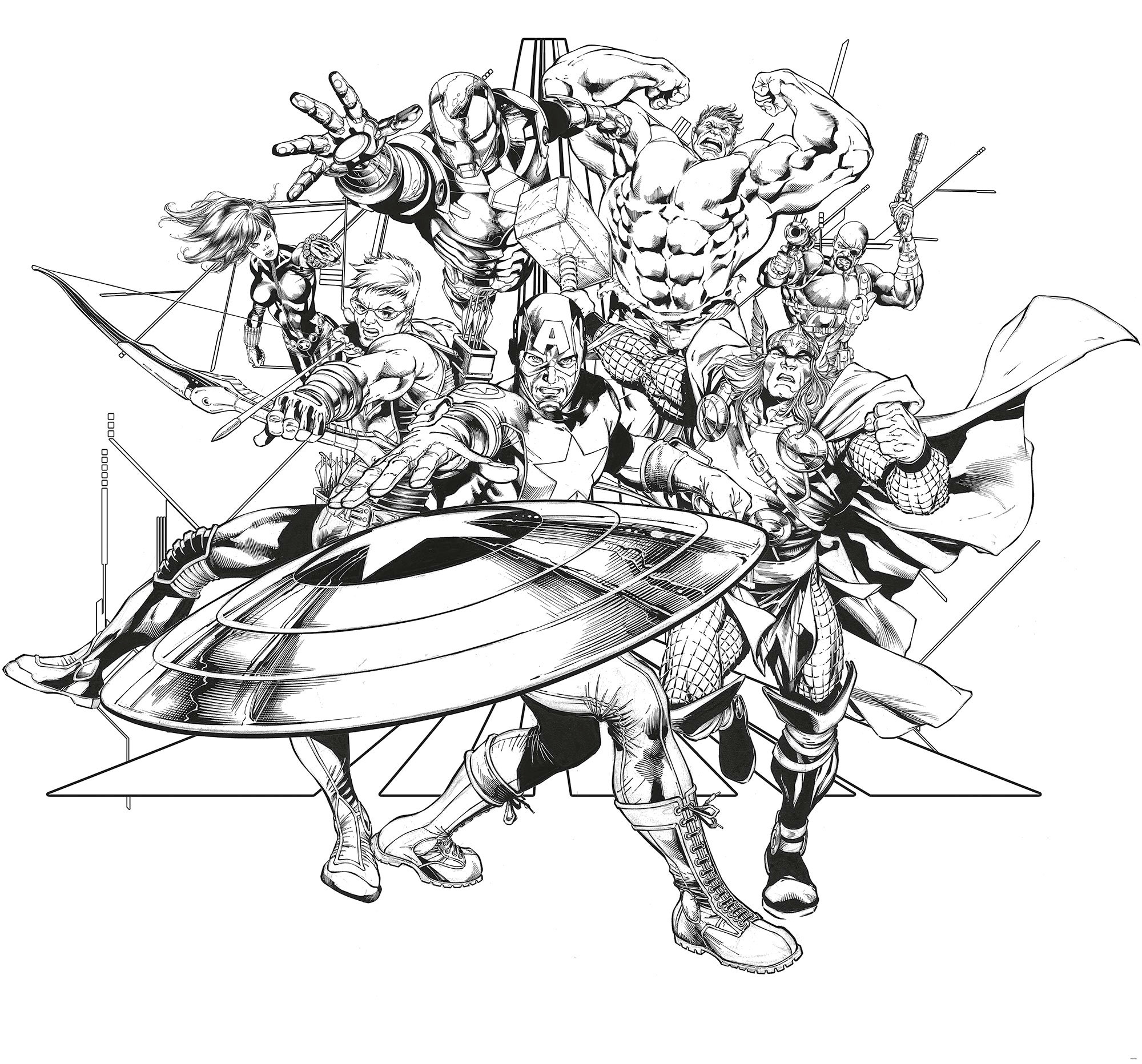 Image of Komar Vliestapete "Digitaldruck Vlies - Avengers Black and White - Grösse 300 x 280 cm" bedruckt glatt Kinderzimmer