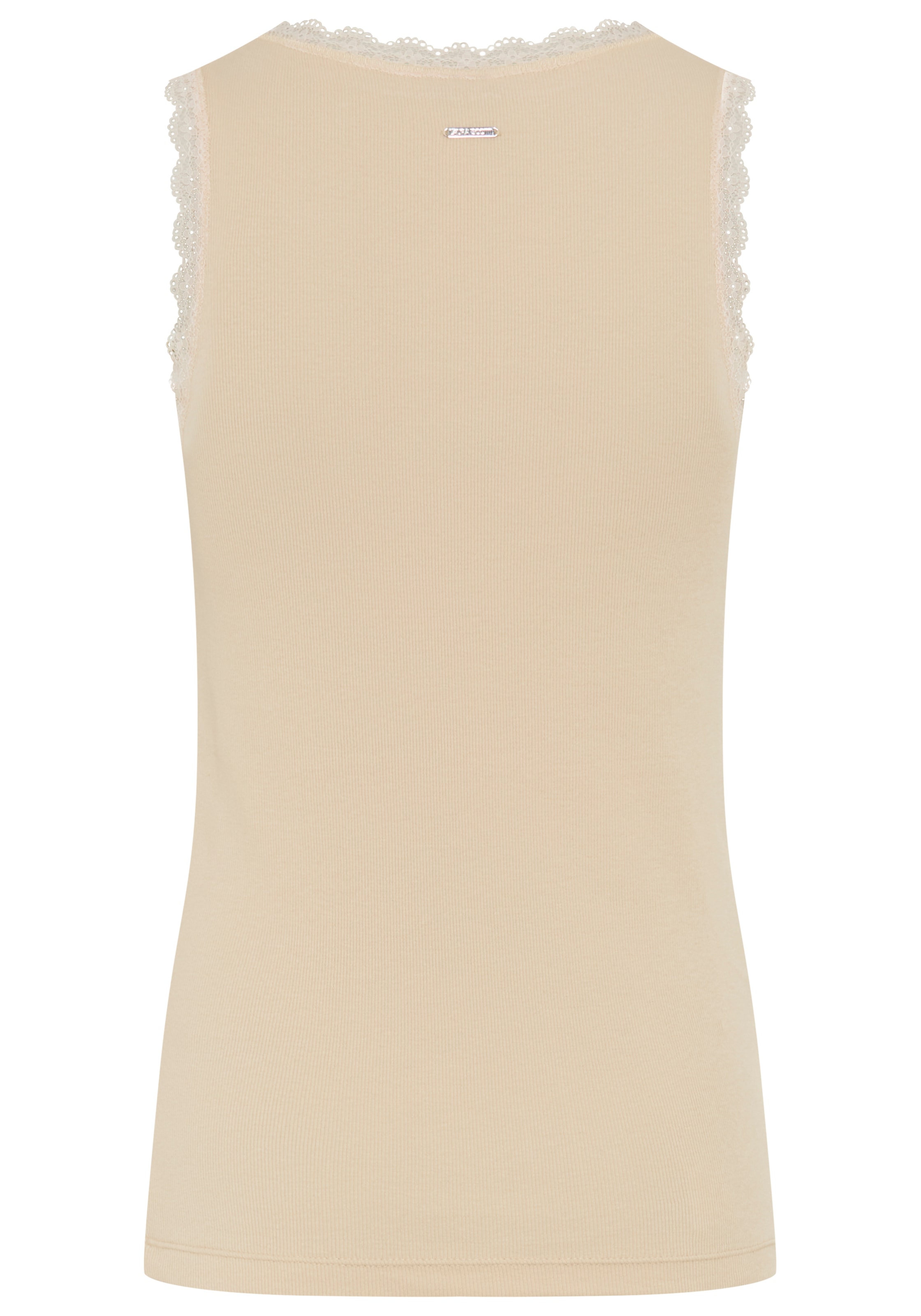 Laura Scott Tanktop mit V-Ausschnitt und Knopfleiste, Spitzenborte, hüftbedeckende Länge