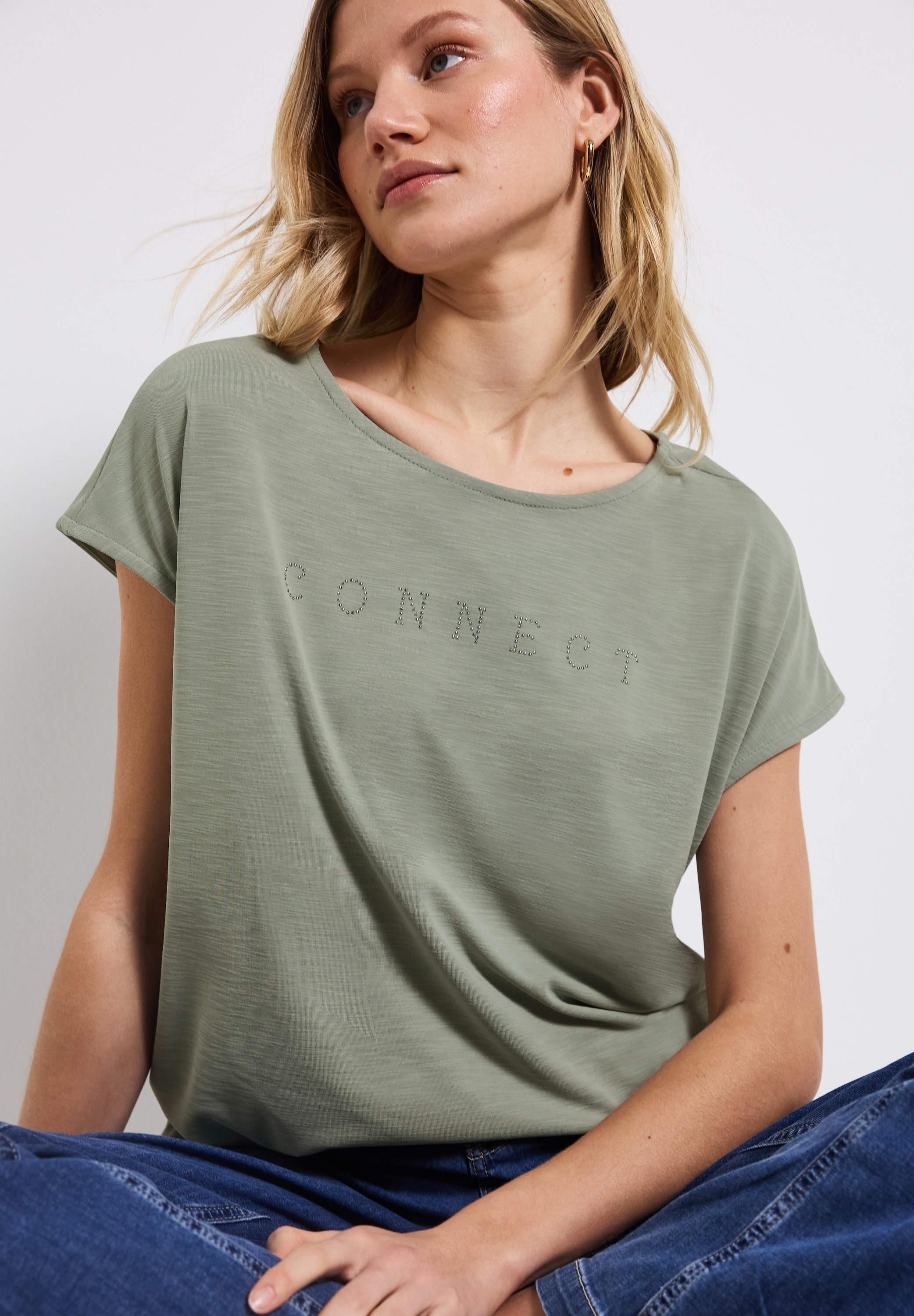 STREET ONE T-Shirt mit Wording aus Schmucksteinen