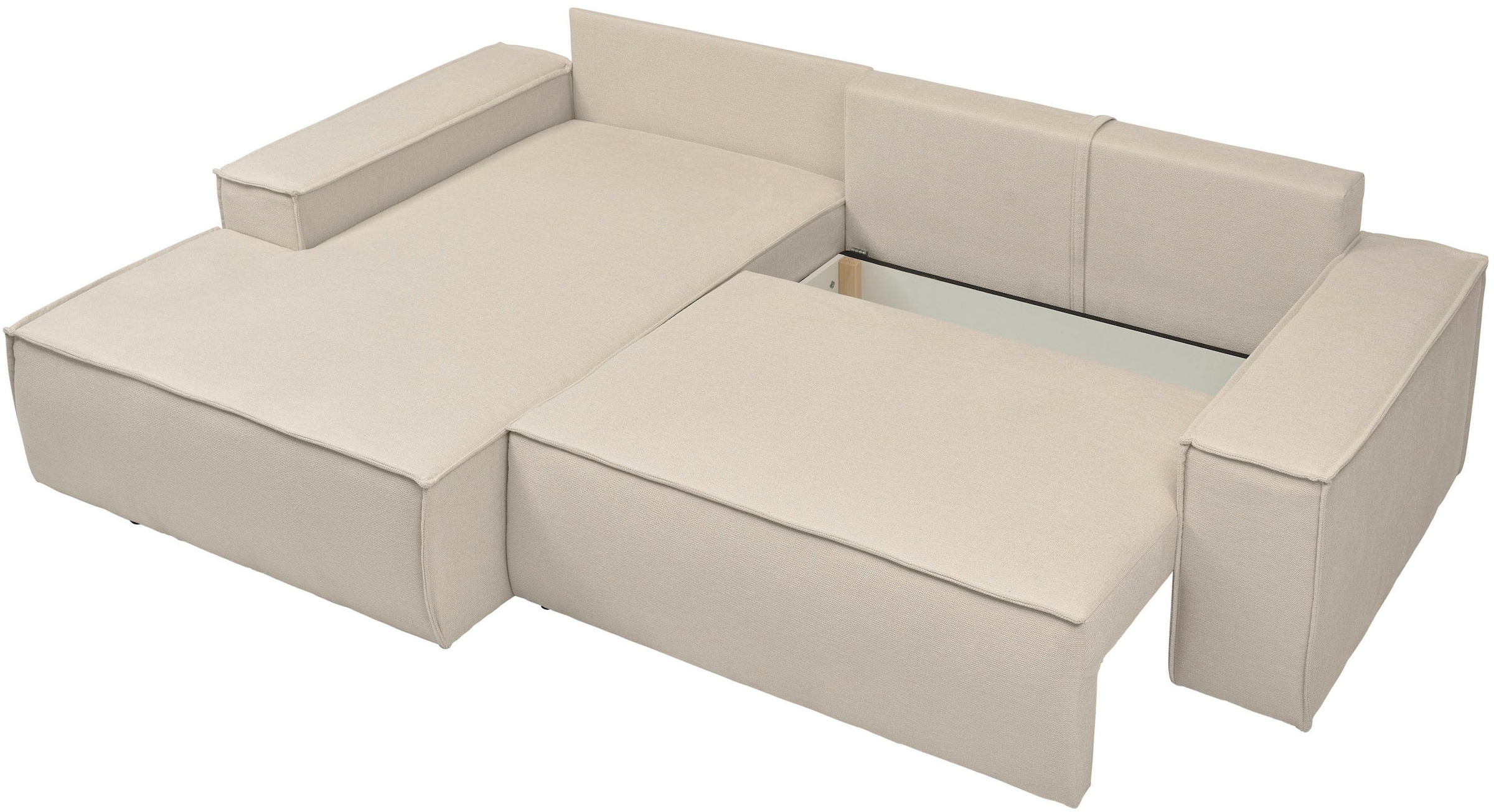 andas Canapé d'angle »FINNLEY Schlafsofa 267 cm, L-Form mit Schlaffunktion & Bettkasten« verfügbar in den Stoffqualitäten Bouclé, Struktur fein und Mega Cord