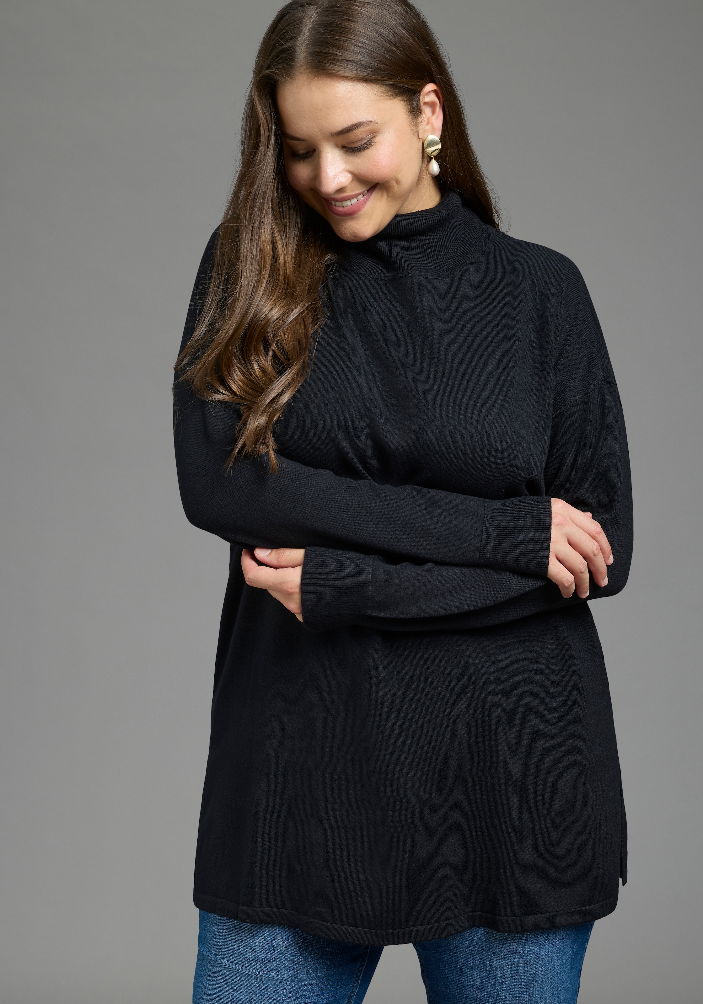 Image of Laura Scott CURVE Rollkragenpullover "Grosse Grössen" figurumspielende Passform, mit Rippbündchen an den Ärmeln, Langarm