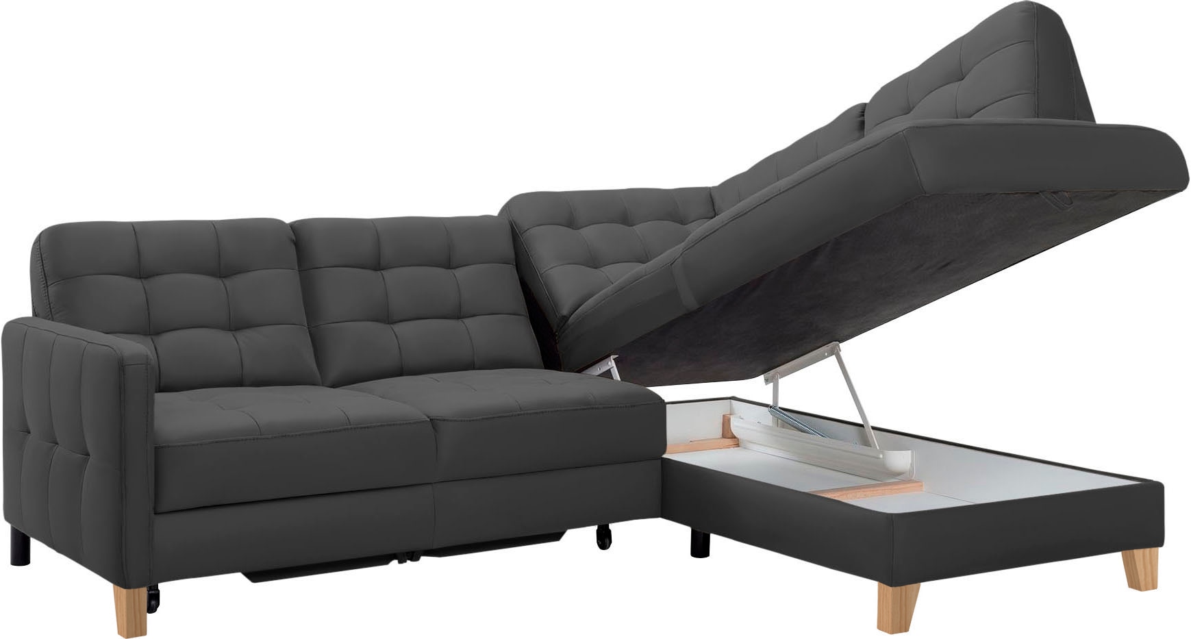 exxpo - sofa fashion Ecksofa »Elio, kompakt und komfortabel, bequem, zeitloses Design, L-Form«, wahlweise mit Bettfunktion und Bettkasten