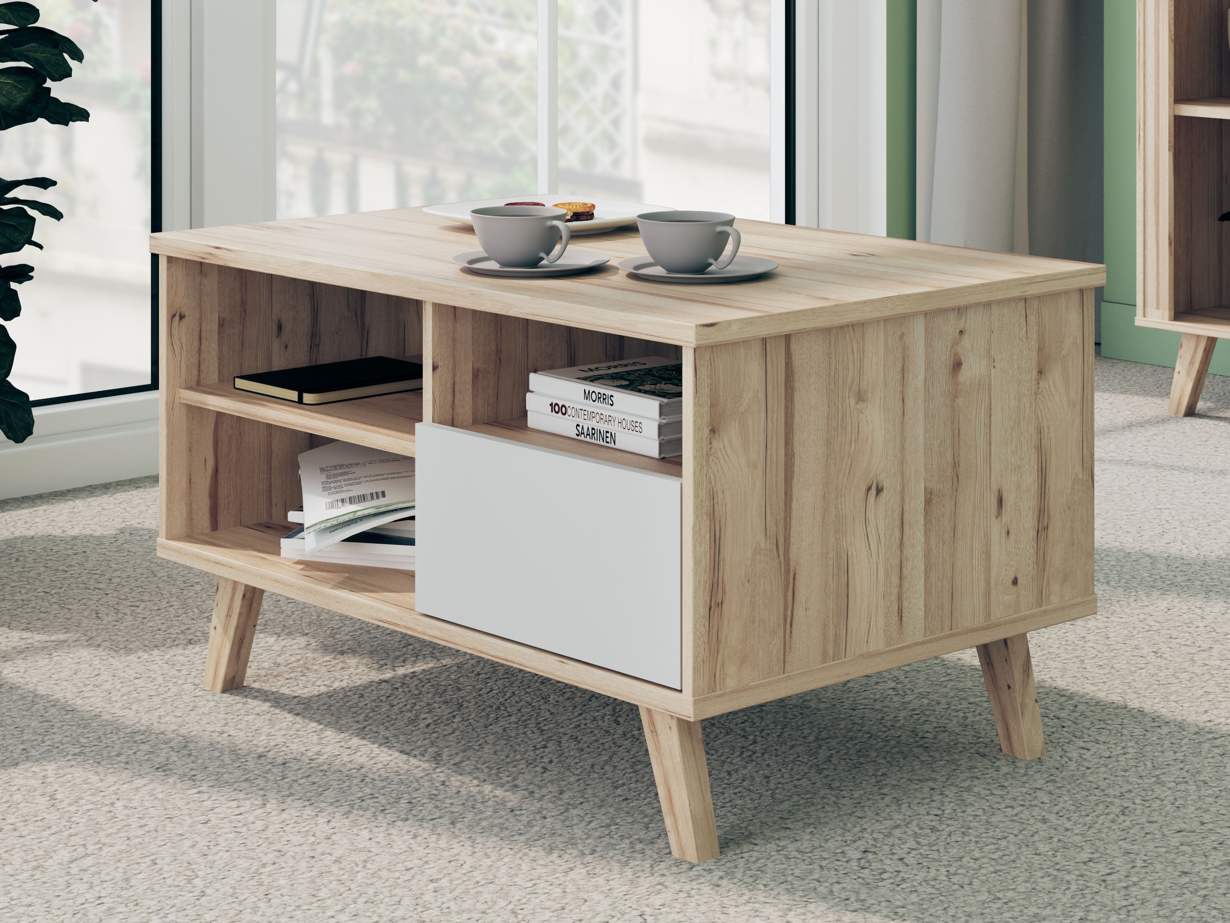 FORTE Couchtisch »Vankka Coffee Table« B/H/T 90/51,8/60 cm,  90 x 60 cm Schublade, offen Fächer, Stauraun