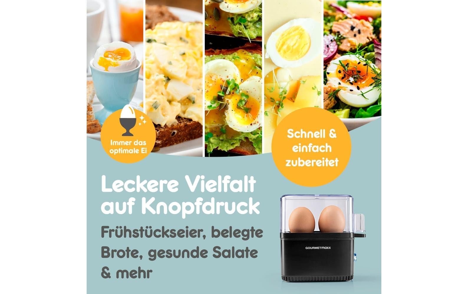 GOURMETmaxx Cuiseur d'œufs »Kompakt 2.0 250 W« für 2 cuis Eier 250 W Kompakter Design-Eierkocher für zwei Frühstückseier