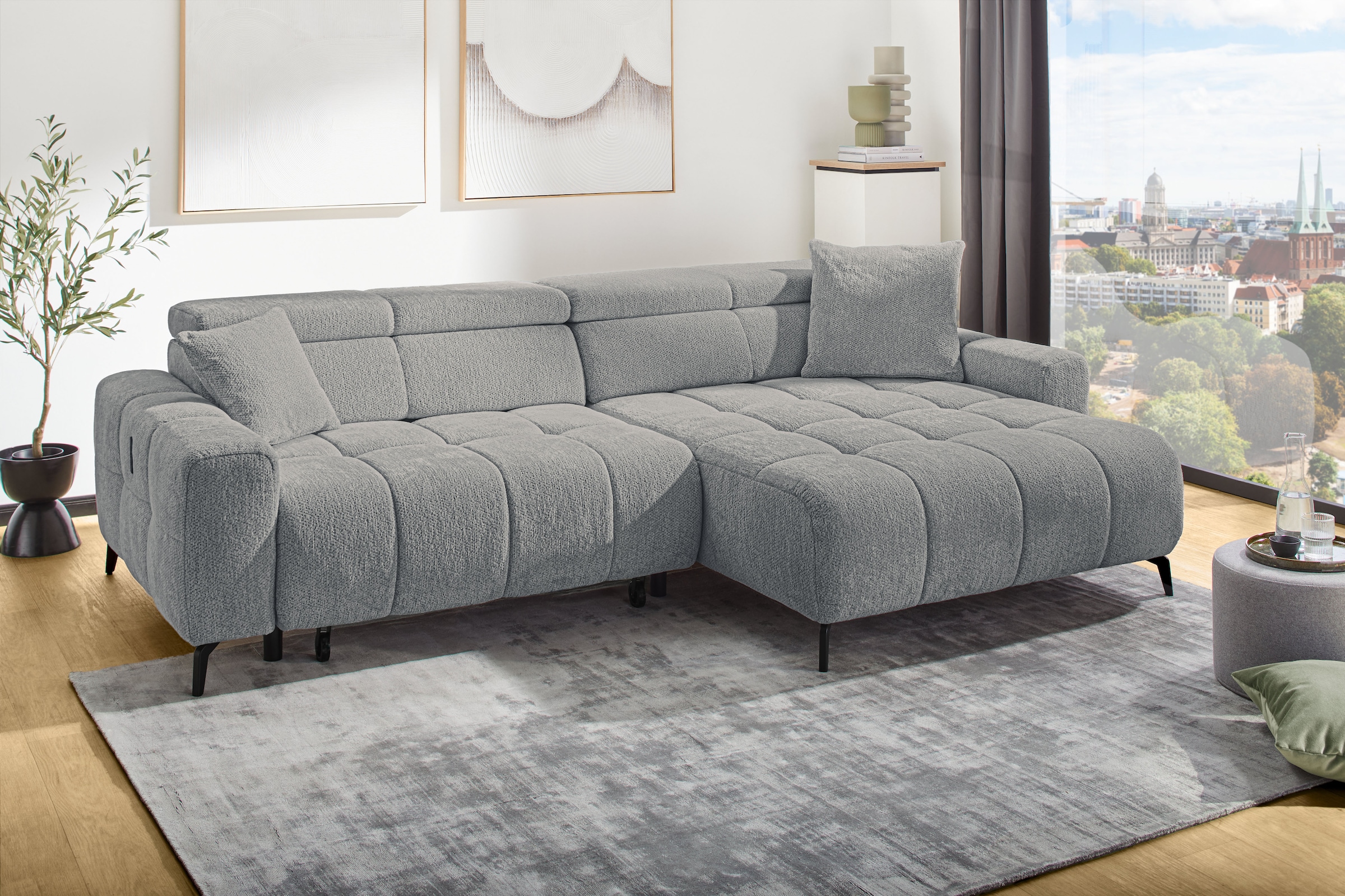 Image of Jockenhöfer Gruppe Ecksofa "Racer L-Form, B: 290 cm, 60 cm elektrische Sitztiefenverstellung" USB-Ports, Kopfstützen verstellbar, Zierkissen, bis 140 kg/Sitz
