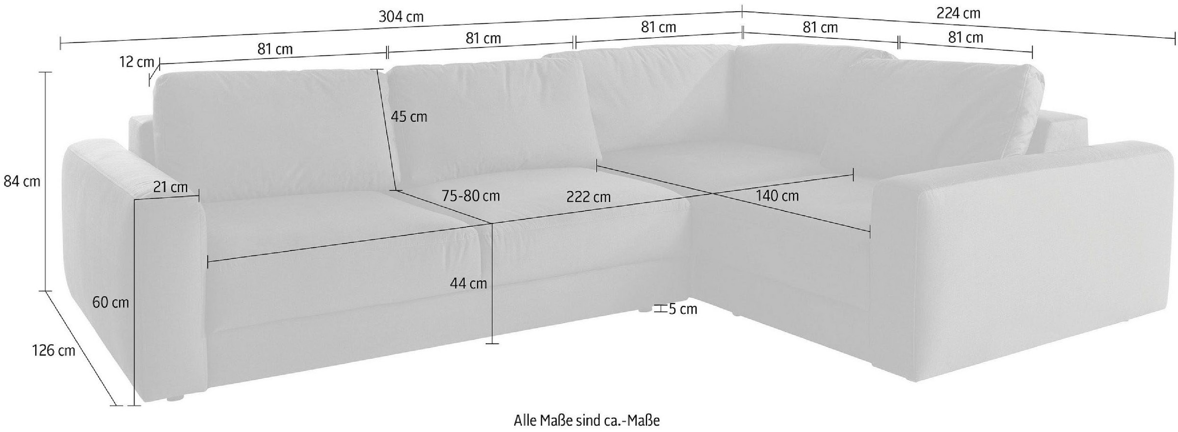 Home affaire Ecksofa »Bloomfield, Breite 304cm, Mega Polsterecke mit viel Platz, L-Form« extra tiefe Sitzfläche, wahlweise mit Sitztiefenverstellung