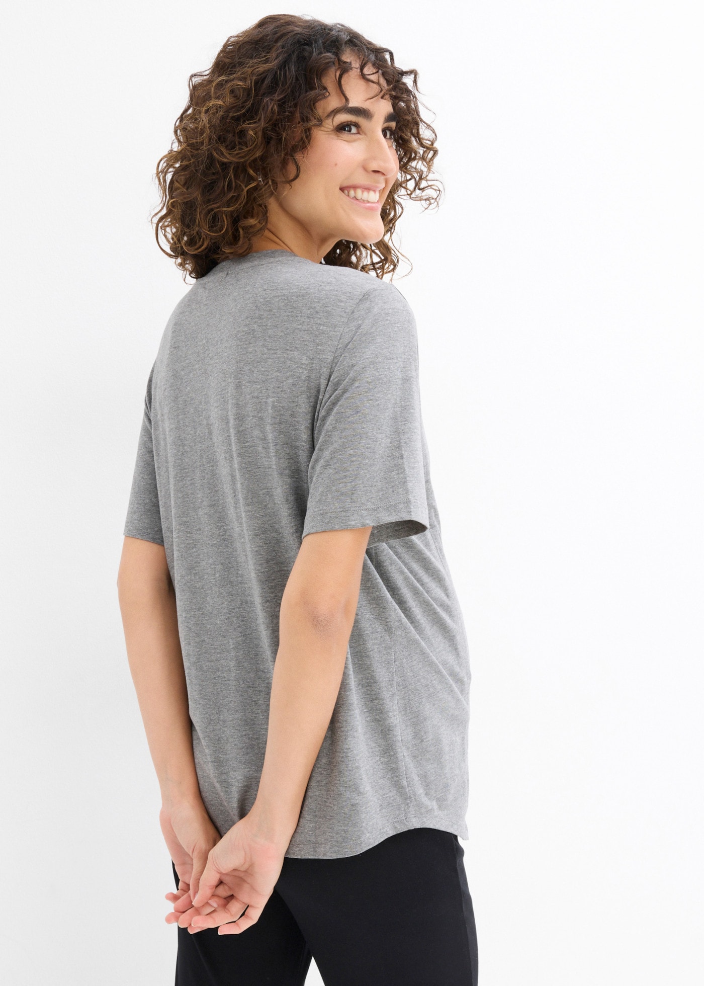 bonprix T-shirt de grossesse avec fermetures éclair pour l'allaitement, col rond, manches courtes