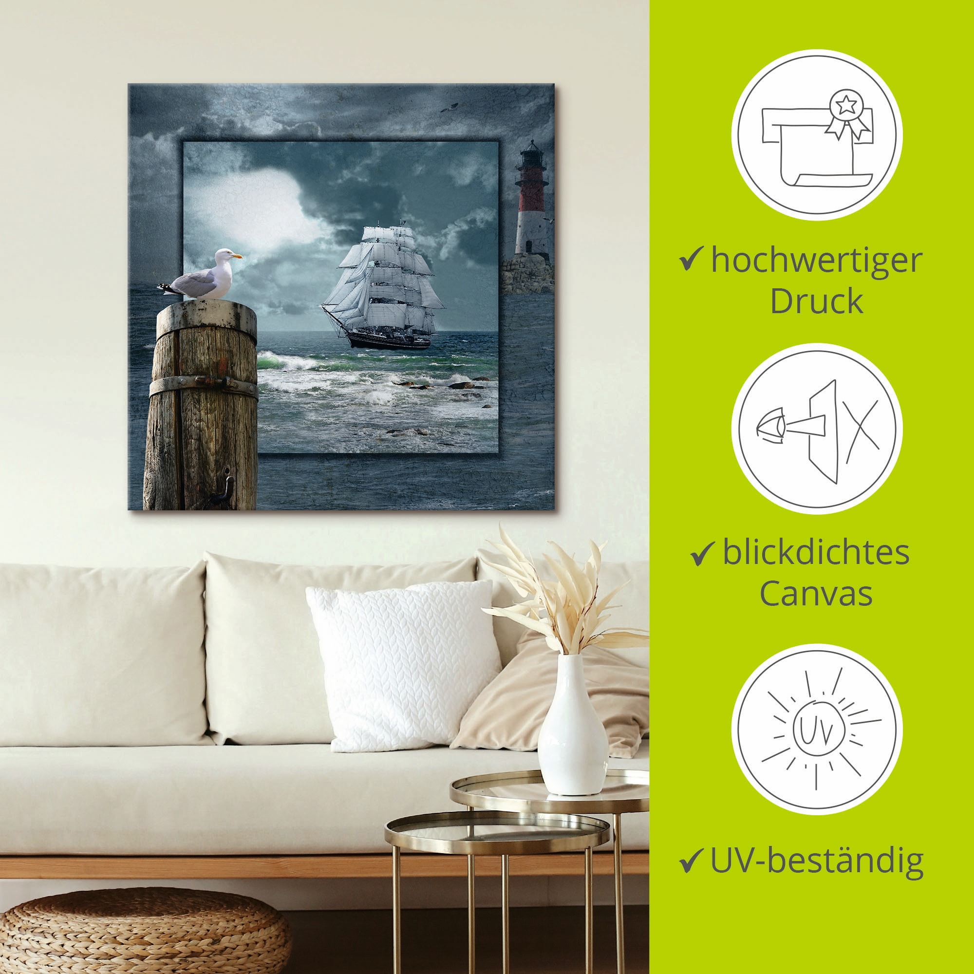 Artland Wandbild »Maritime Collage mit Segelschiff«, Boote & Schiffe, (1 St.), als Leinwandbild, Poster, Wandaufkleber in verschied. Grössen