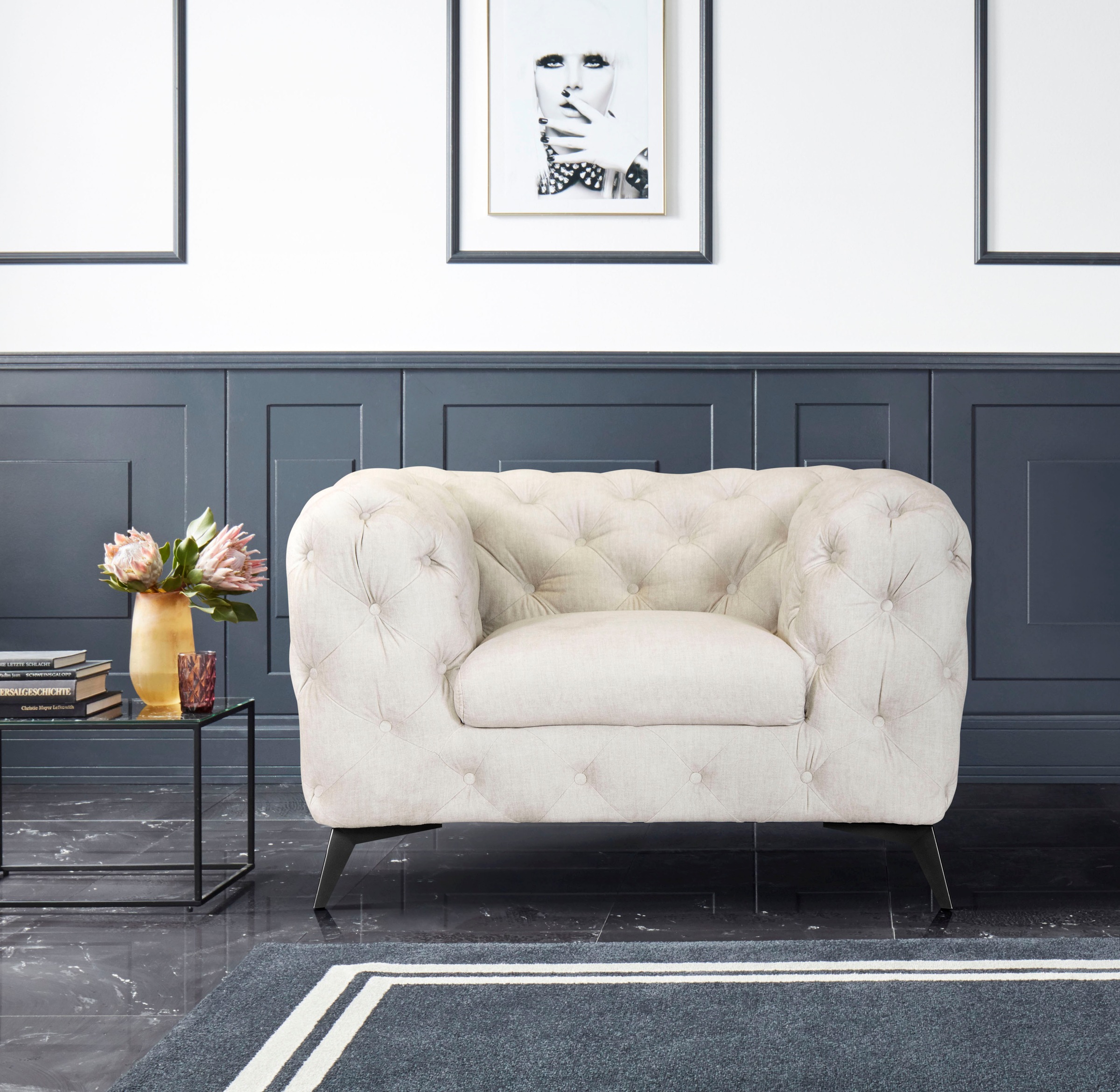 Leonique Chesterfield-Sessel »Glynis Sessel«, aufwändige Knopfheftung, moderne Chesterfield Optik, Fussfarbe wählbar