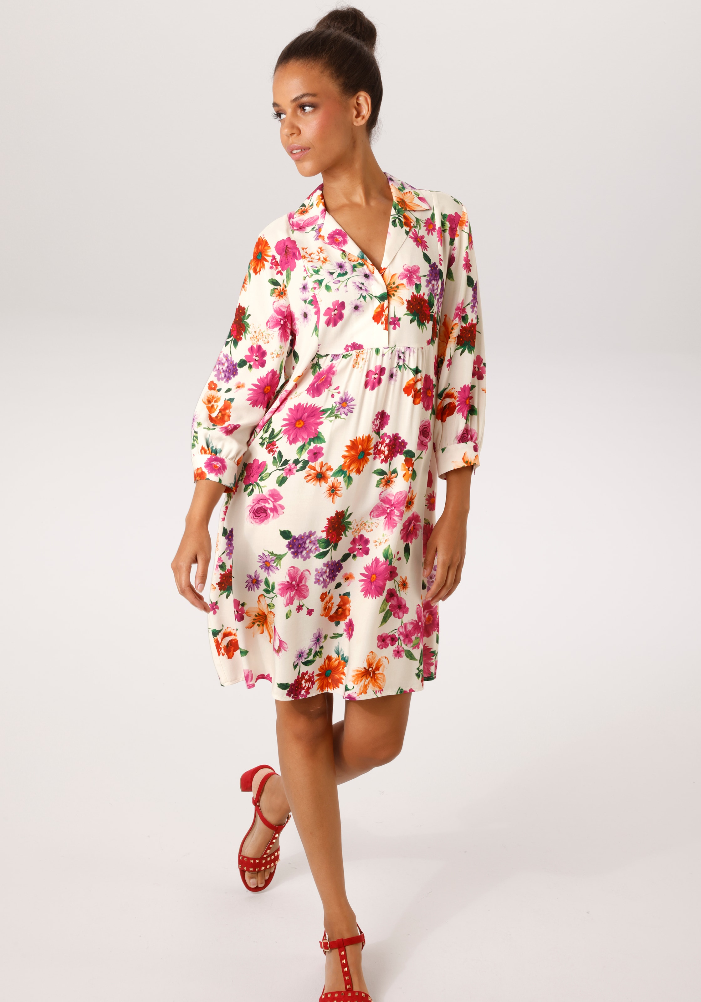 Image of Aniston CASUAL Hemdblusenkleid mit romantischen Blumendruck - jedes Teil ein Unikat