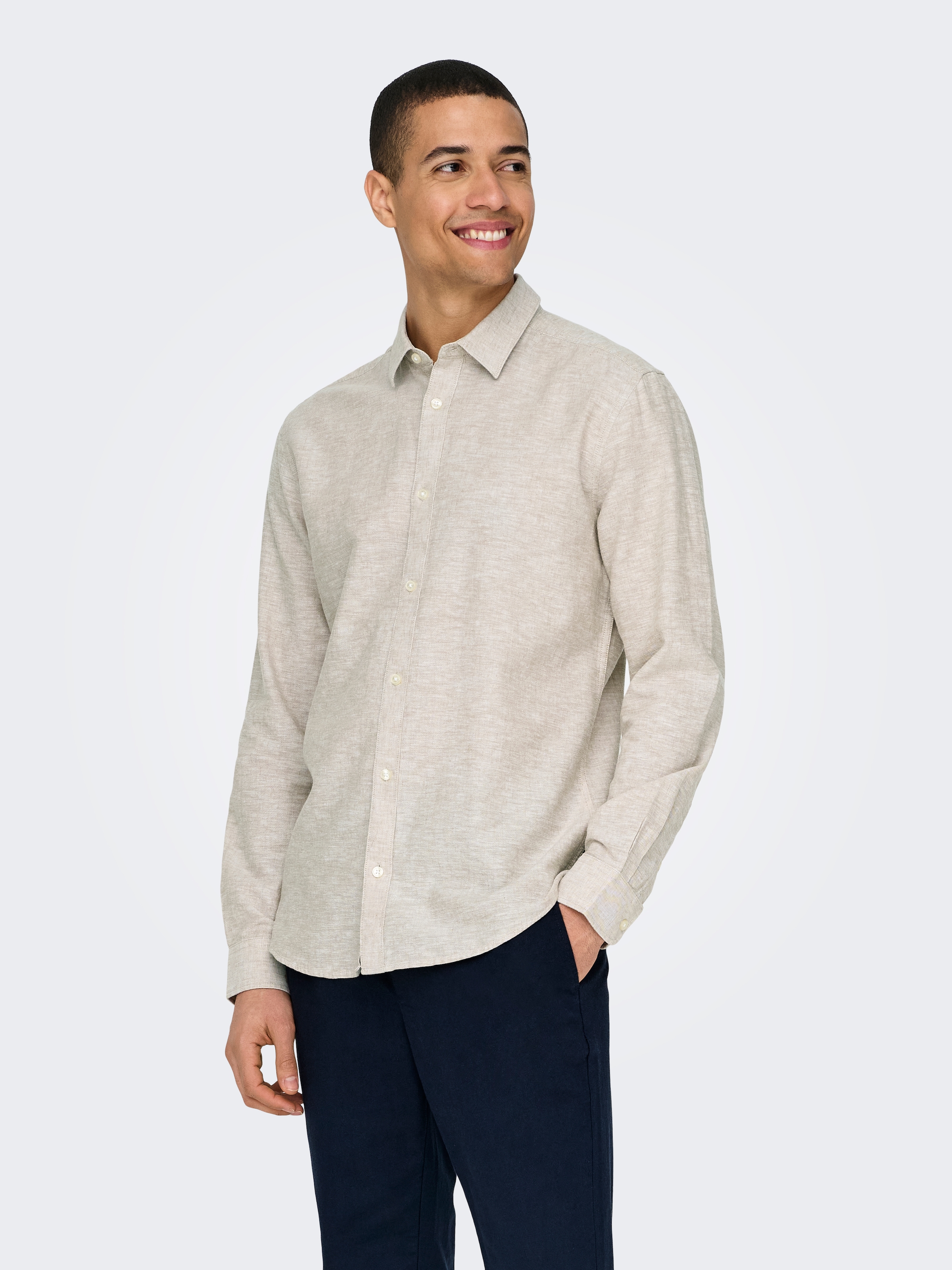 ONLY & SONS Langarmhemd »ONSCAIDEN LS SOLID LINEN SHIRT NOOS« Baumwollmischung mit Leinen, slim fit
