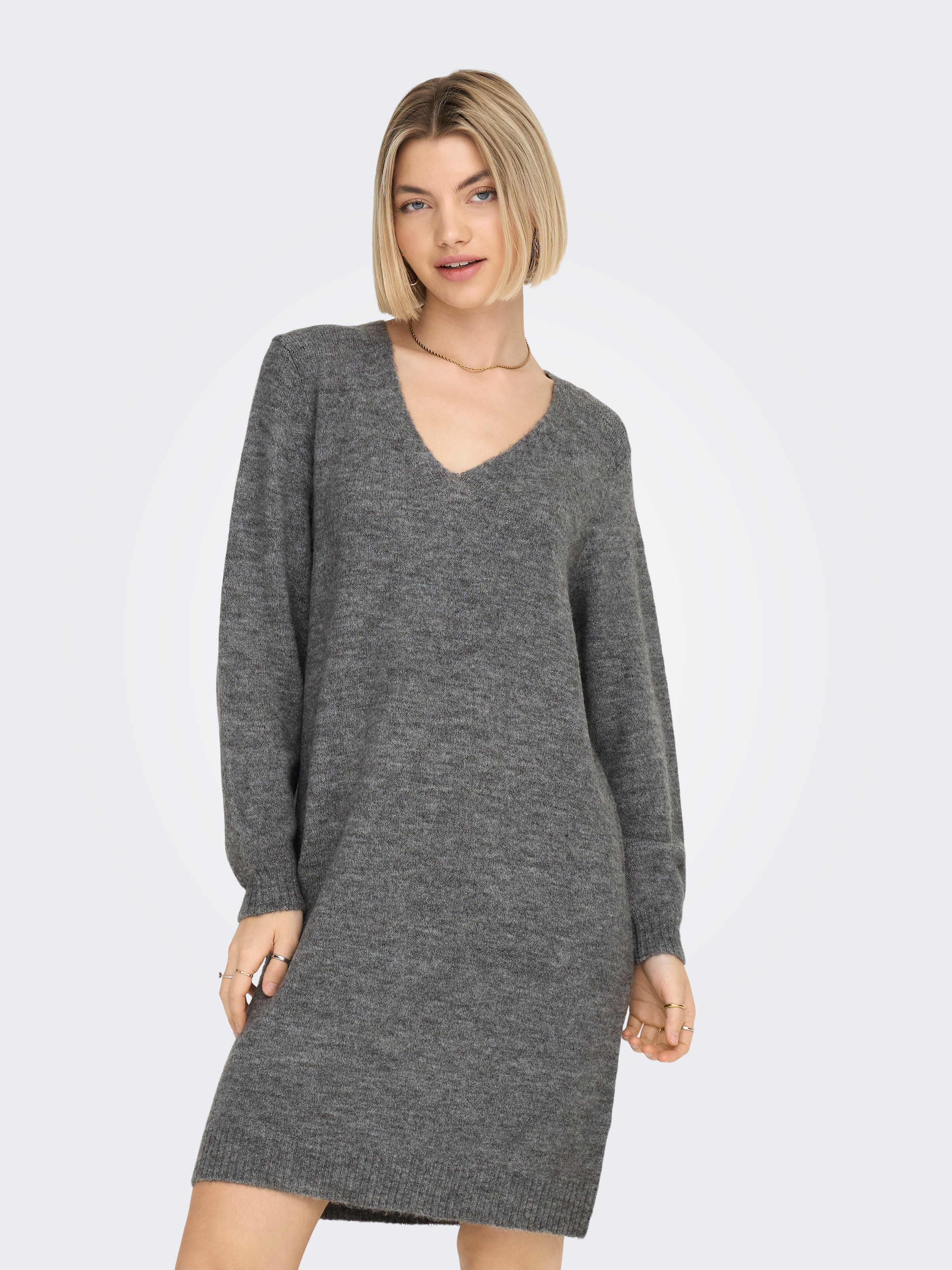 Image of JDY Strickkleid "JDYELANORA L/S V-NECK DRESS KNT NOOS"