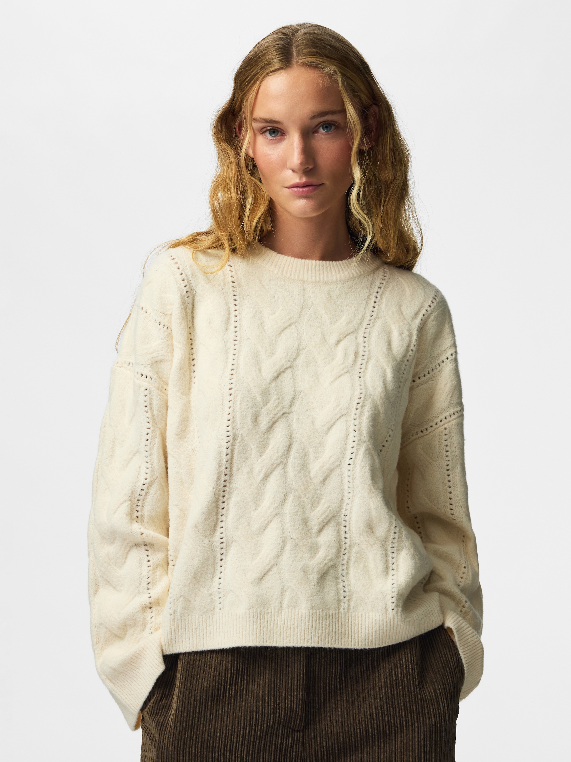 Image of pieces Strickpullover "PCKATHY LS O-NECK CABLE KNIT NOOS BC" Materialmix, Zopfstrickmuster