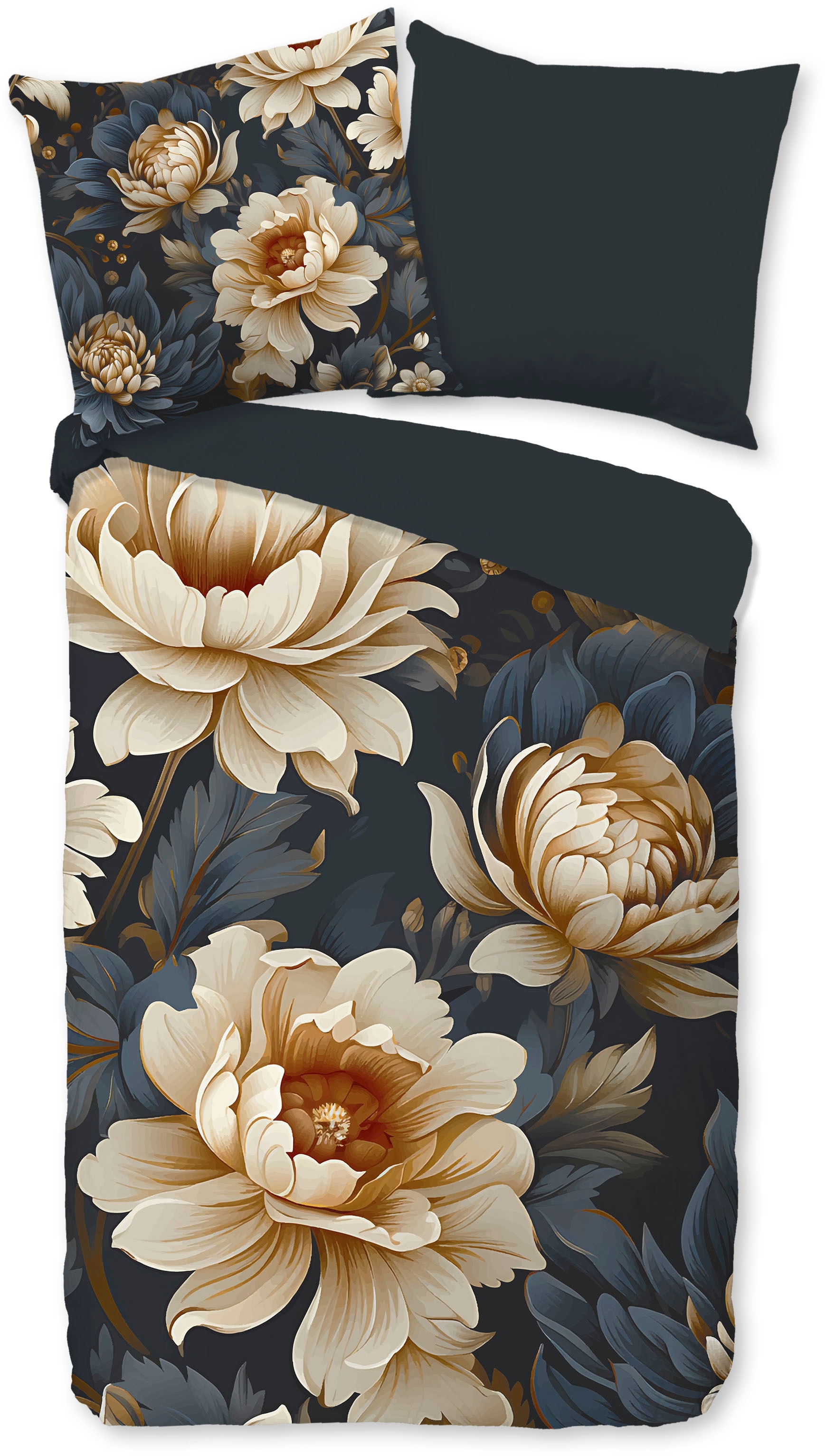 PURE luxury collection Wendebettwäsche »Iron«, Mikrofaser, 135x200, Pflegeleicht, Reissverschluss, Wendeoptik, Blumen