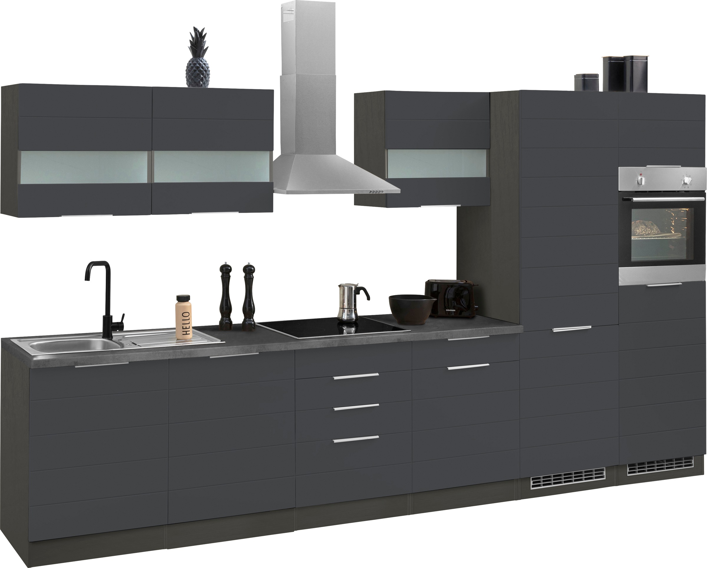 KOCHSTATION Küchenzeile "KS-Luhe" 360 cm breit, wahlweise mit oder ohne E-Geräten, gefräste MDF-Fronten