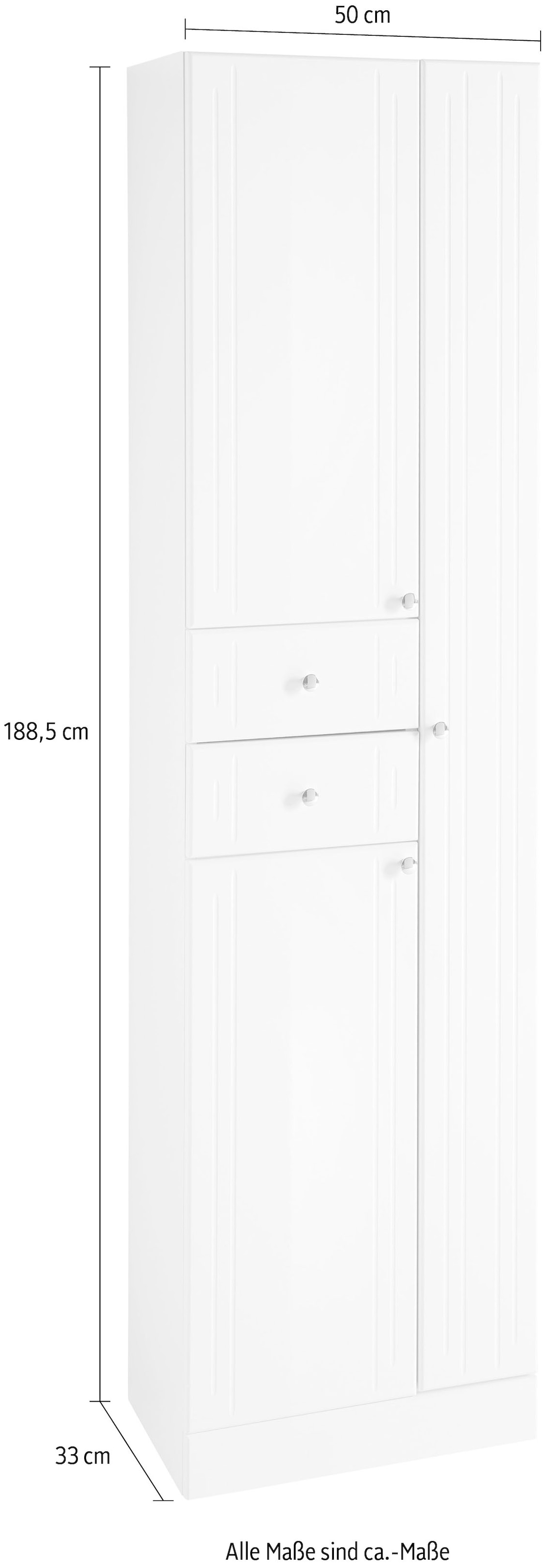 Saphir Armoire haute »Quickset 955 Badschrank, 50 cm breit, 3 Türen, 2 Schubladen« Armoire haute de salle de bains avec amortisseur de porte, poignées chromées brillantes