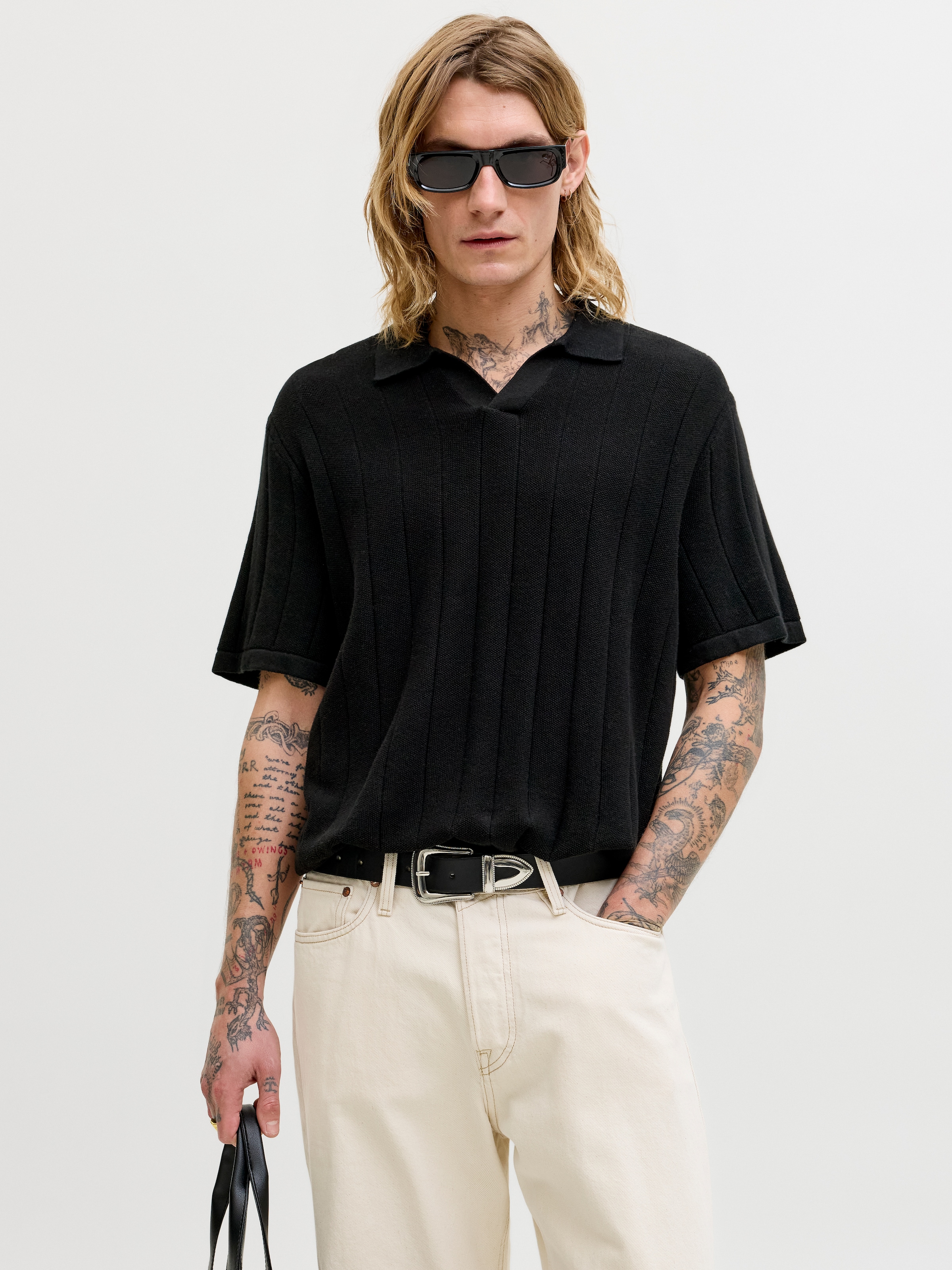 Image of Jack & Jones Polokragenpullover "JJEBRADLEY KNIT SPLIT NECK SS SN" Baumwolle