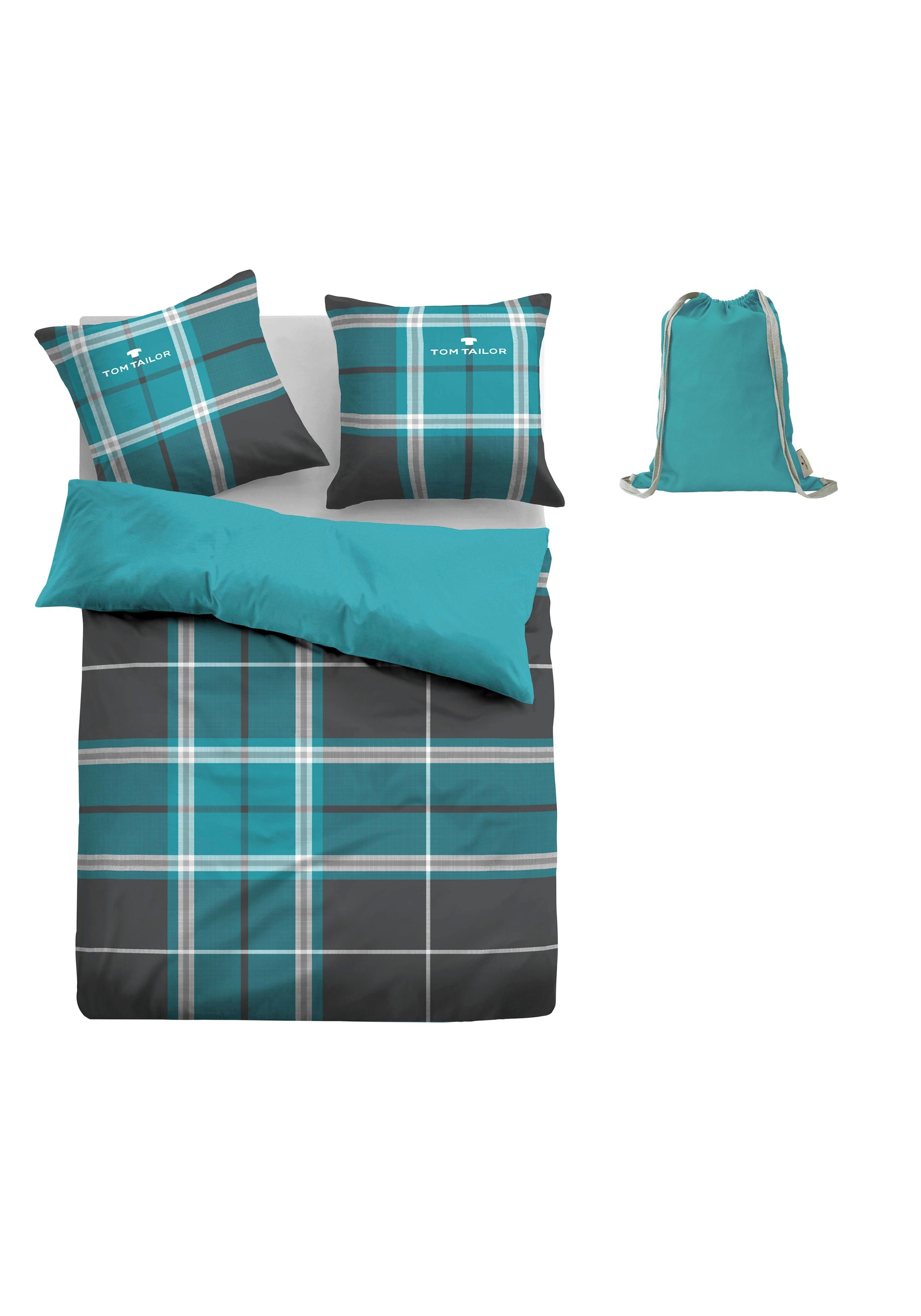 TOM TAILOR HOME Wendebettwäsche »Eric in Gr. 135x200 oder 155x220 cm«, mit Reissverschluss, mit GRATIS-Zugabe: Sportbeutel aus 100% Baumwolle