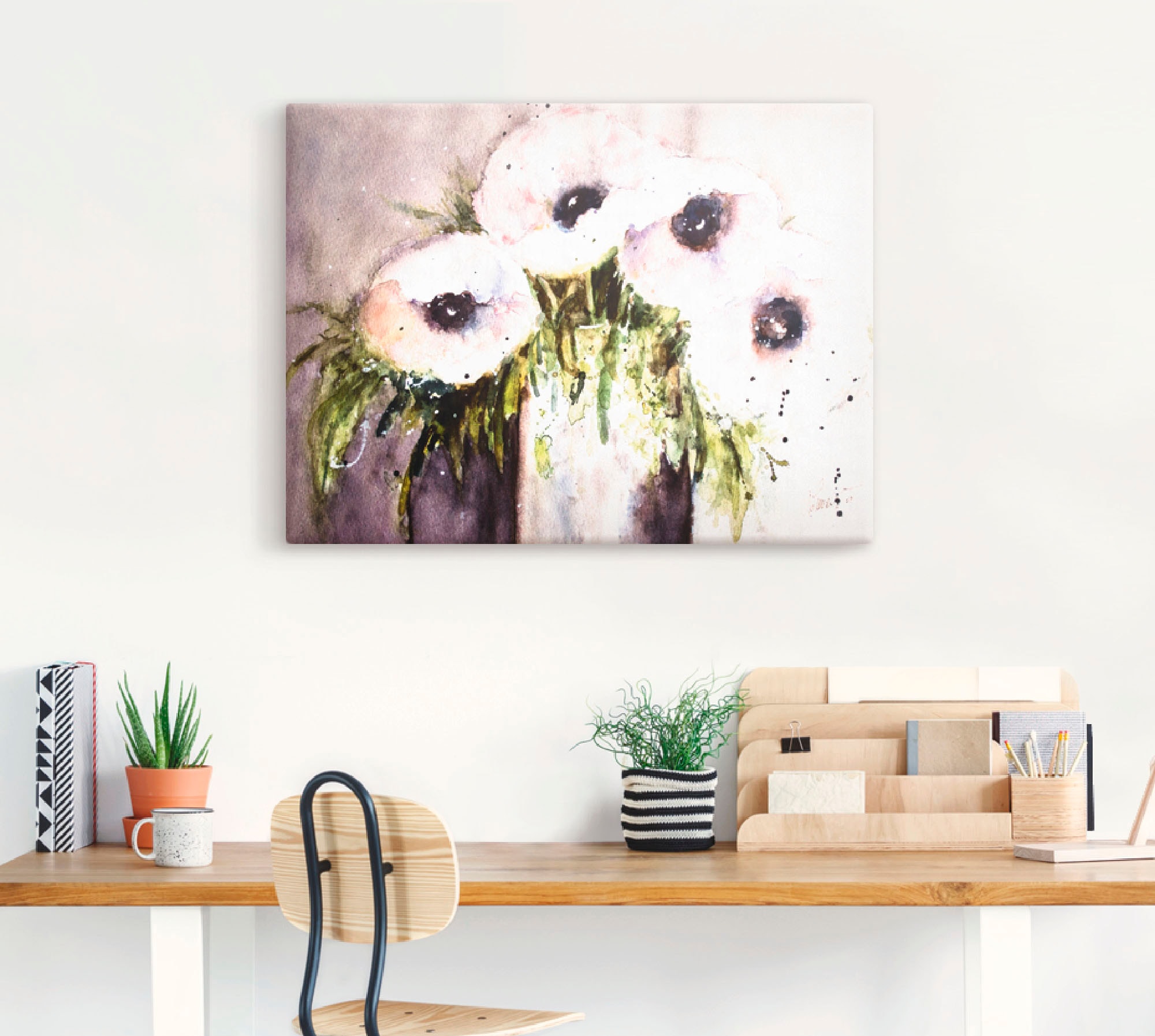 Artland Leinwandbild »Lila Mohn in Vase«, Blumen, (1 St.), auf Keilrahmen gespannt
