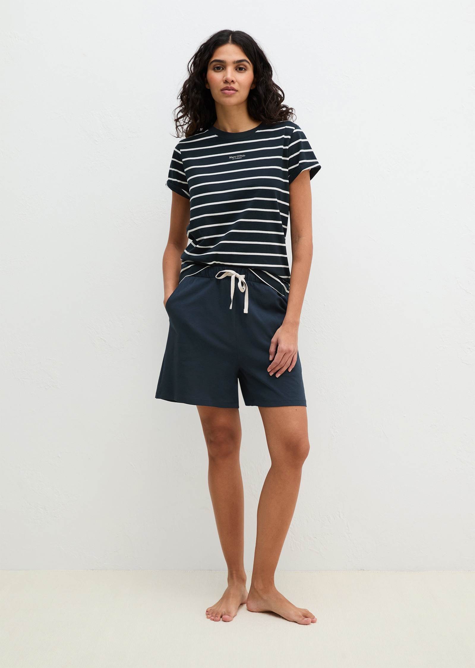 Image of Marc OPolo Shorty "Mix N Match Cotton Pyjama Set Short" 2tlg., 2 tlg. mit Streifen, Gummizug, Bindeband und seitlichen Taschen