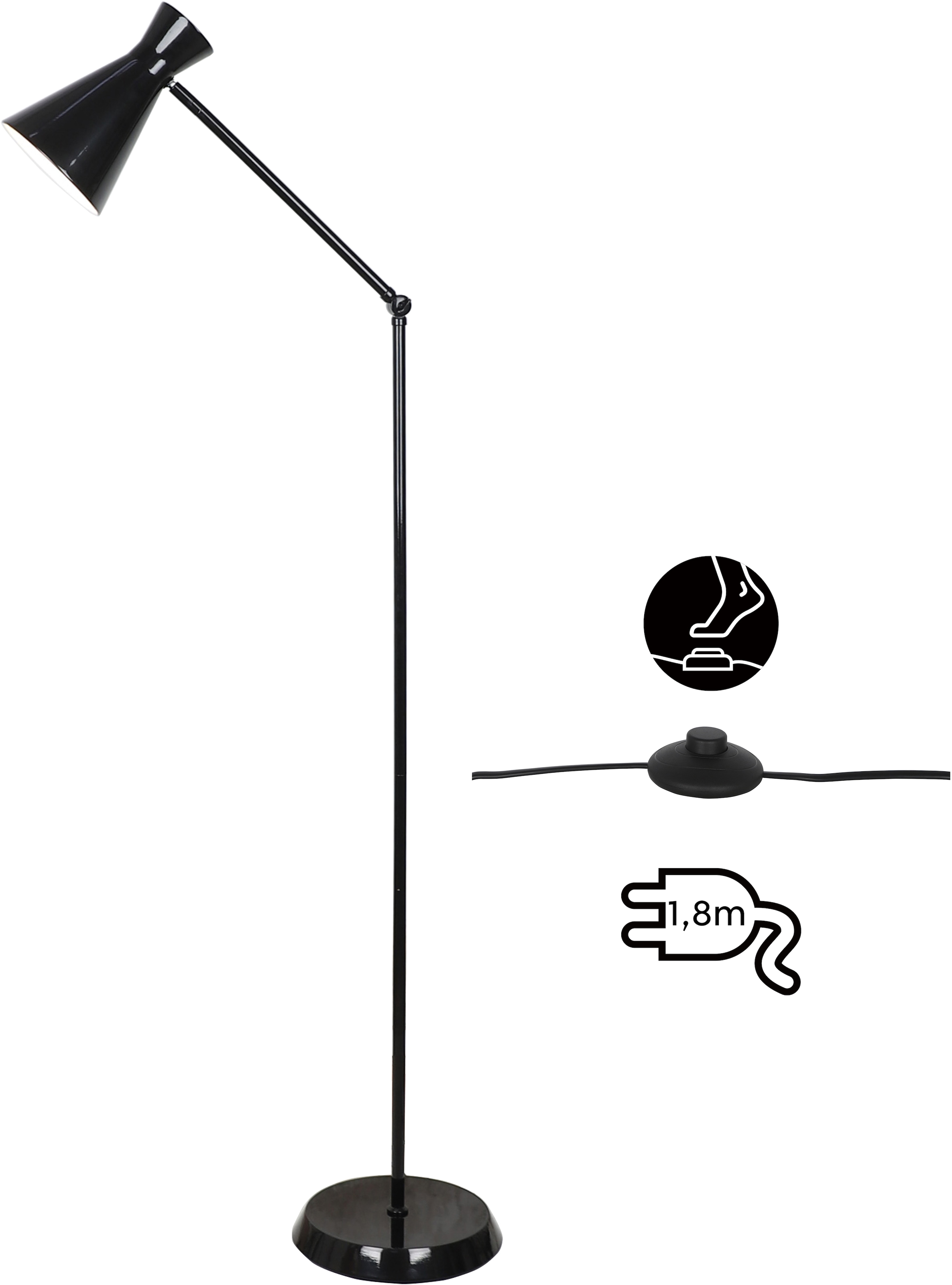 GOODproduct Lampadaire »Renell« 1 cuis Minimalistisch, Schwarz, E27, ideal zum Lesen, individuell einstellbar