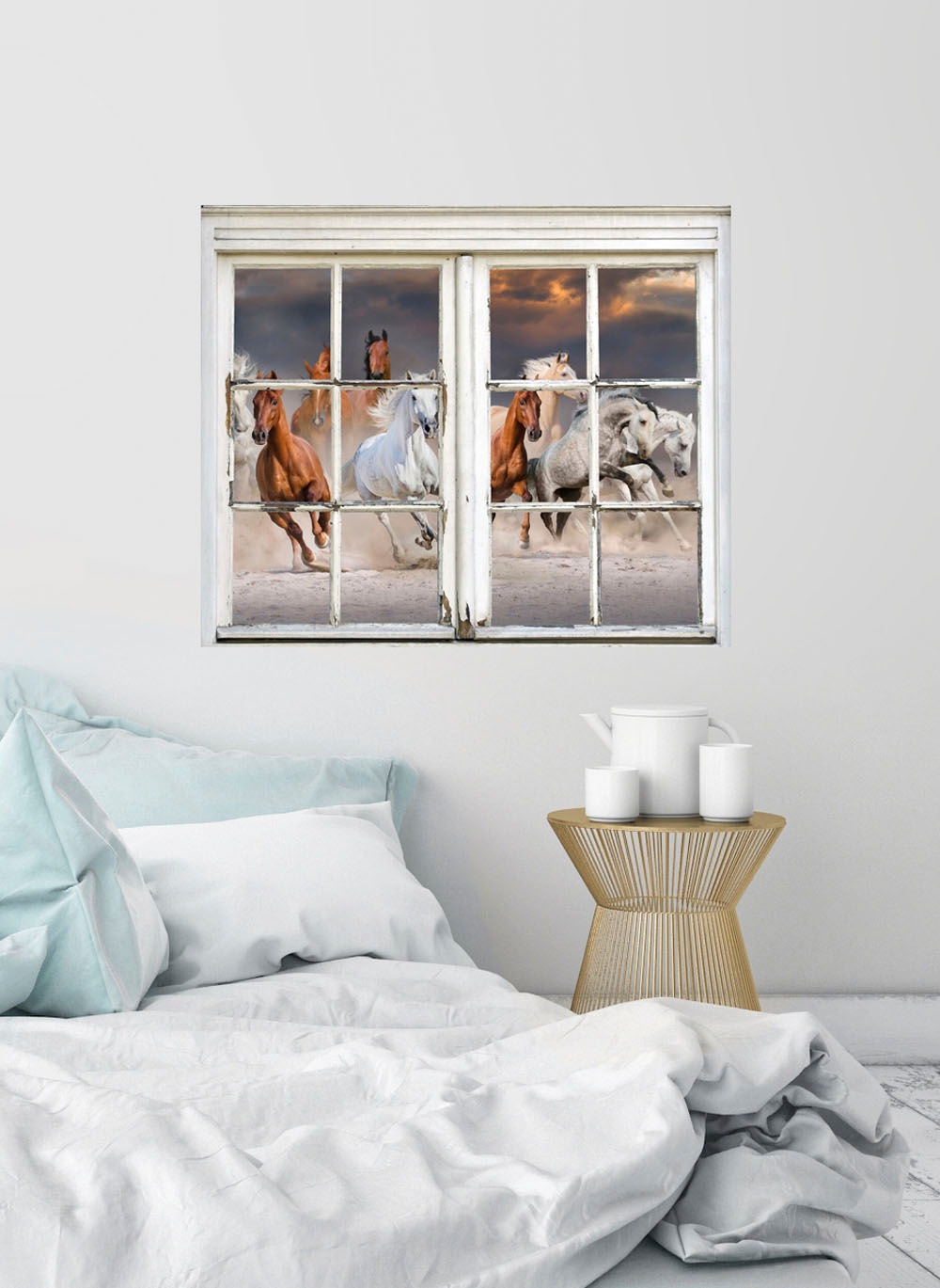 queence Autocollants muraux »Pferde« Wandsticker, Wandbild, selbstklebend, 3D, Fenster