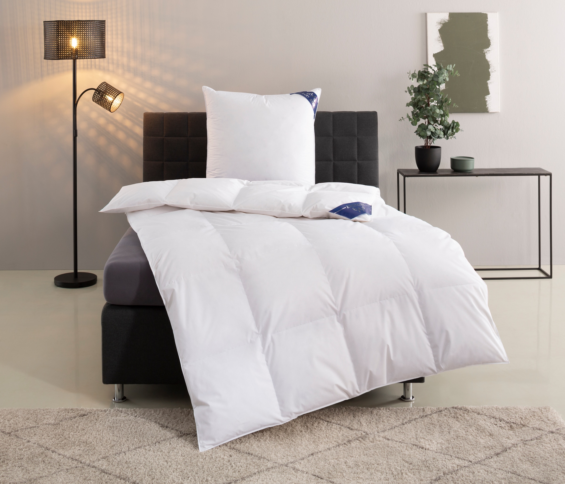 Excellent Daunenbettdecke + 3-Kammer-Kopfkissen »Venedig, 2-tlg, hergestellt in Deutschland, verschiedene Grössen«, (Spar-Set, 2-Tlg.), Decke mit Kissen,Set, Sommer, Winter, Bettdecke 135x200 cm, 155x220 cm