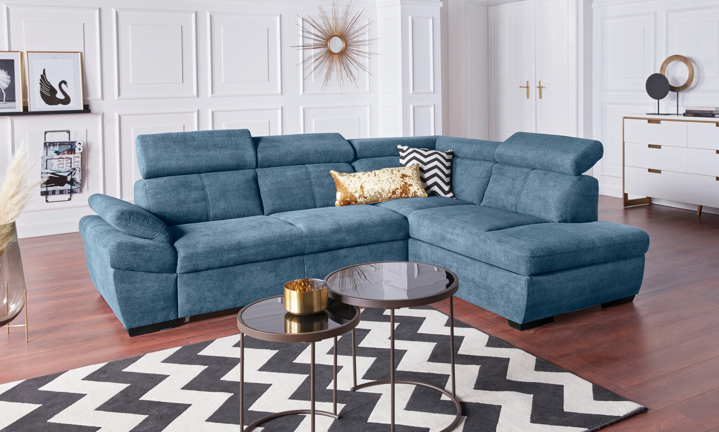 exxpo - sofa fashion Ecksofa »Salerno, klassisch modernes Funktionssofa, hoher Sitzkomfort, L-Form«, inkl. Kopf- und Armteilverstellung, wahlweise mit Bettfunktion