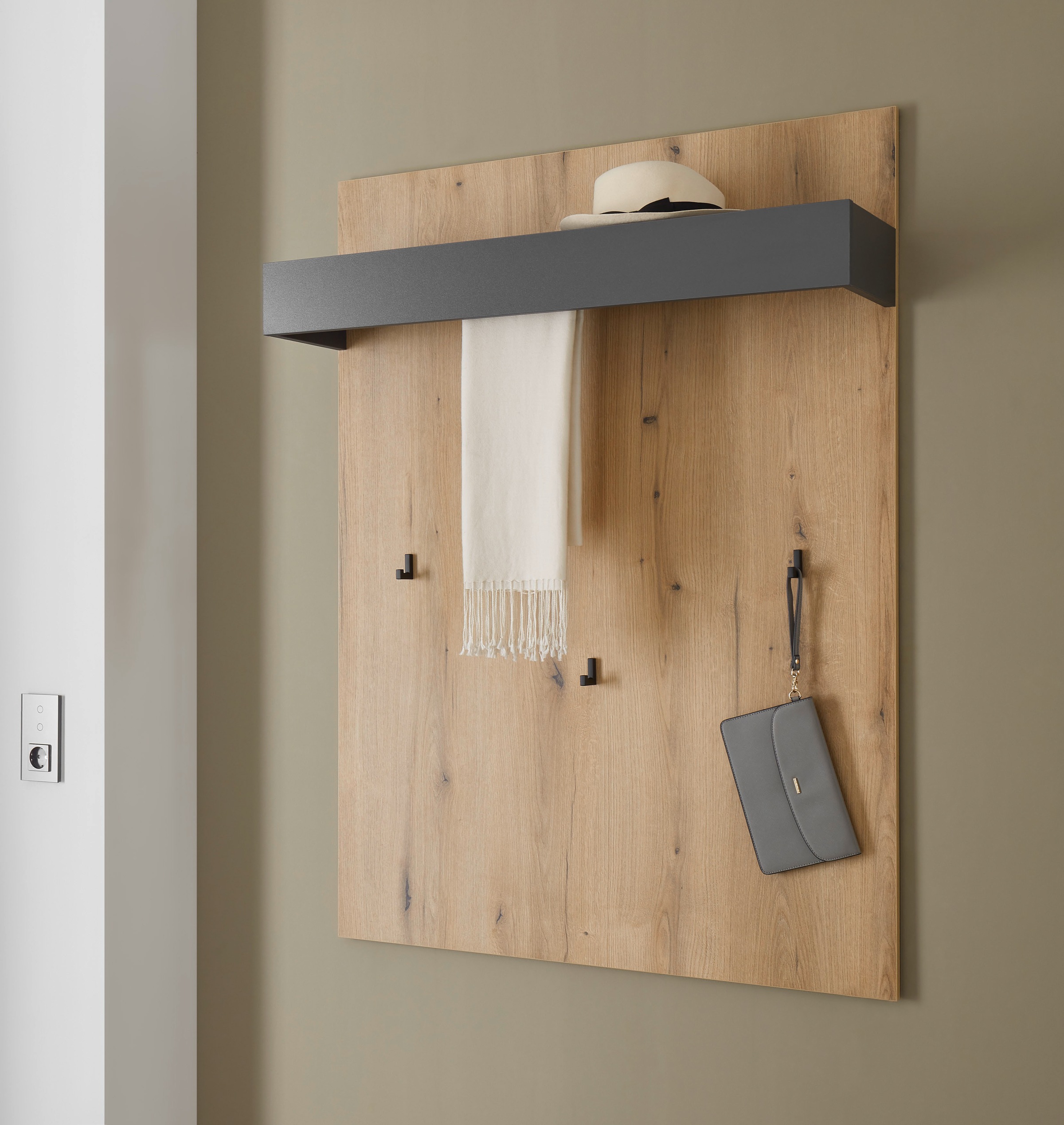 Image of Home affaire Garderobenpaneel "GiRON/CiTY, Wandregal in vier Farben, Flurgarderobe mit Hutablage" mit Kleiderstange und Haken, 100 cm breit