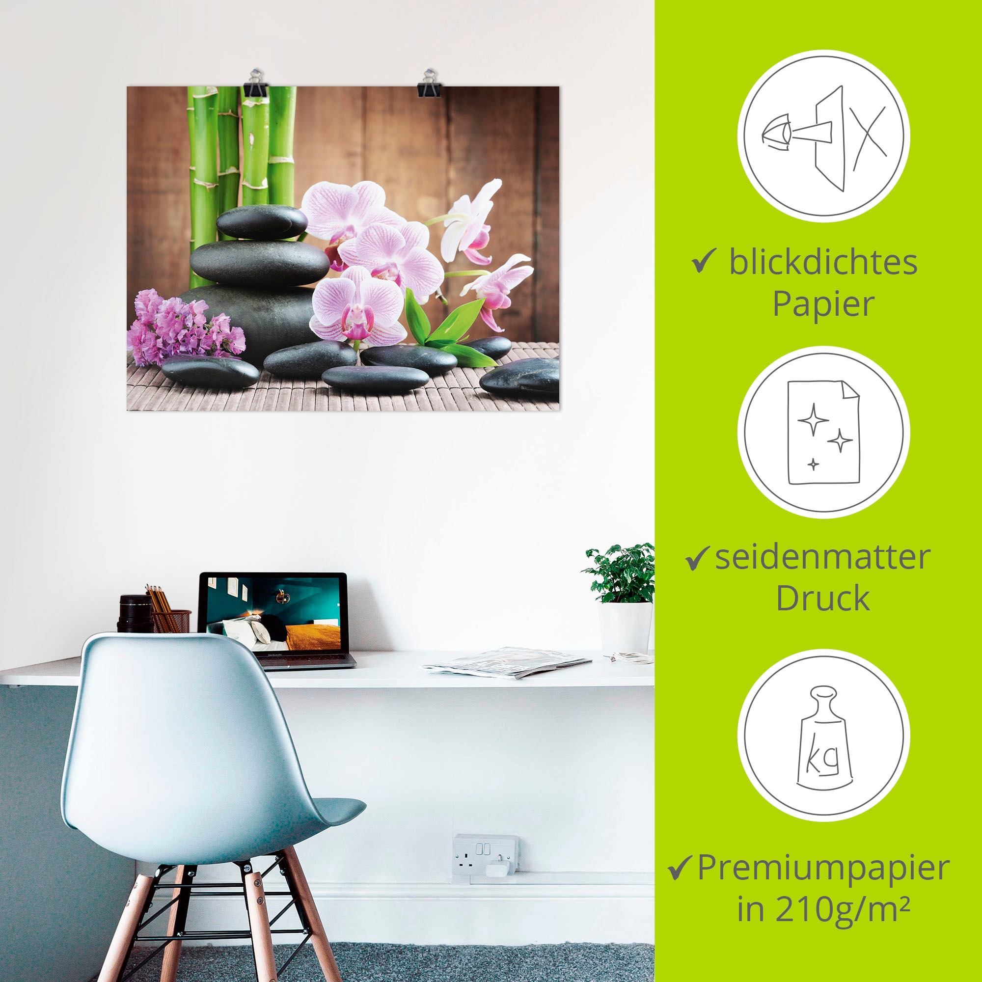 Artland Wandbild »Spa Konzept Zen Steinen Orchideen«, Zen, (1 St.), als Leinwandbild, Poster, Wandaufkleber in verschied. Grössen