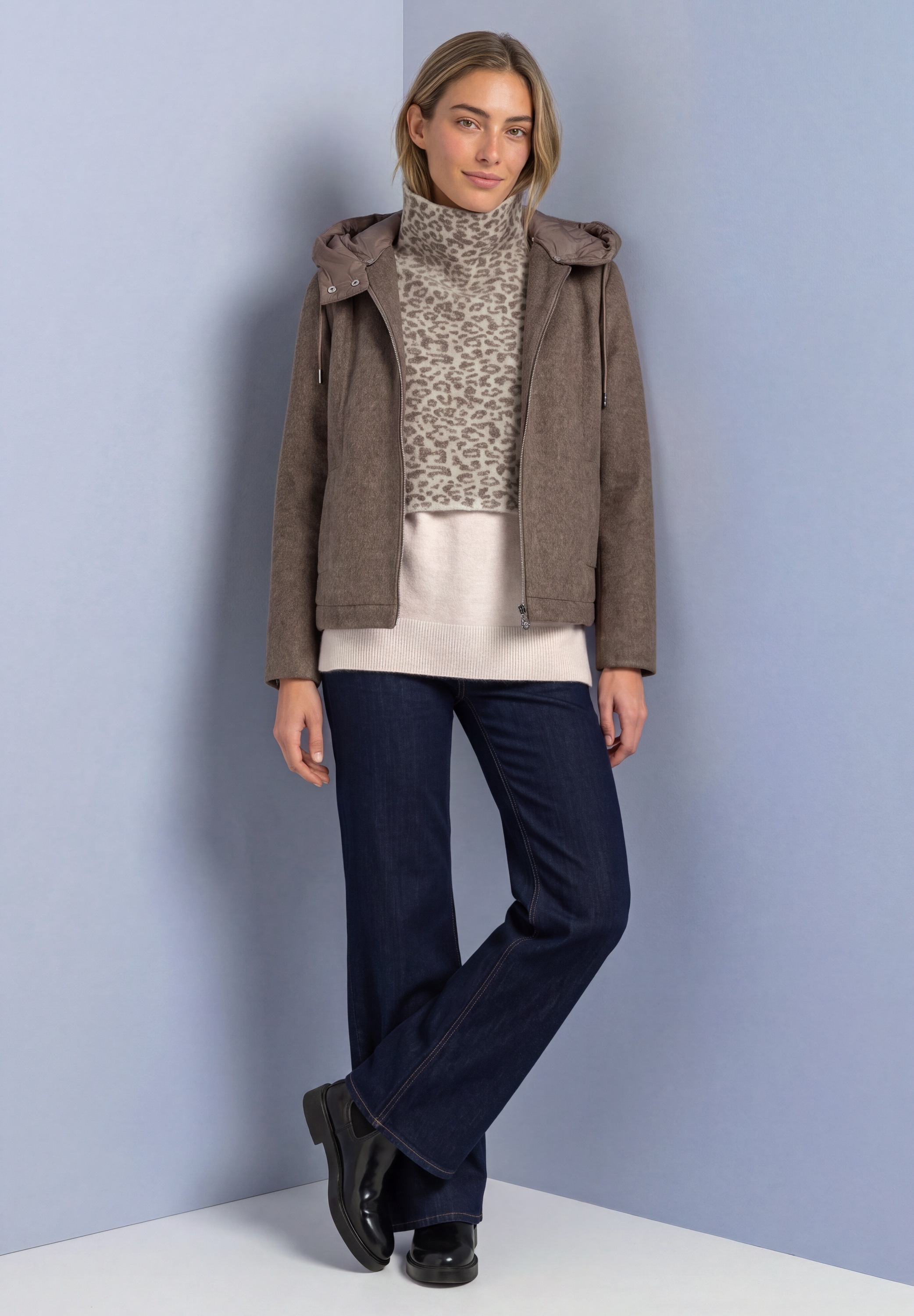STREET ONE Pull-over Jacquard Kragen / Strickkragen mit Leo-Muster