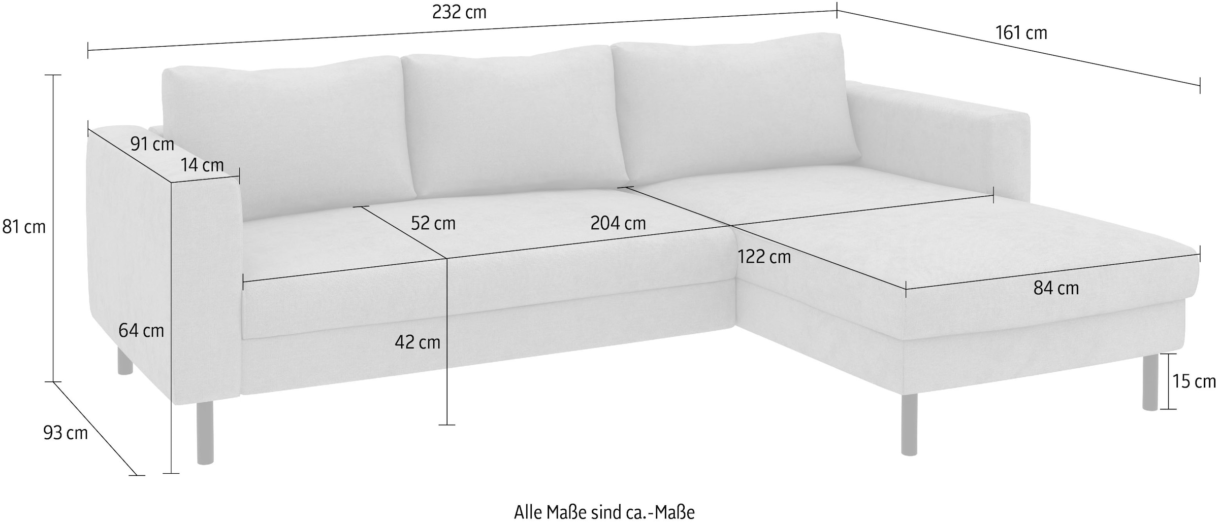 TRENDMANUFAKTUR Canapé d'angle »Amazing II, wahlw. mit Schlaffunktion & Bettkasten, Fuss schwarz« Recamiere beidseitig montierbar, L-Form,in Cord o. Struktur, B: 232 cm