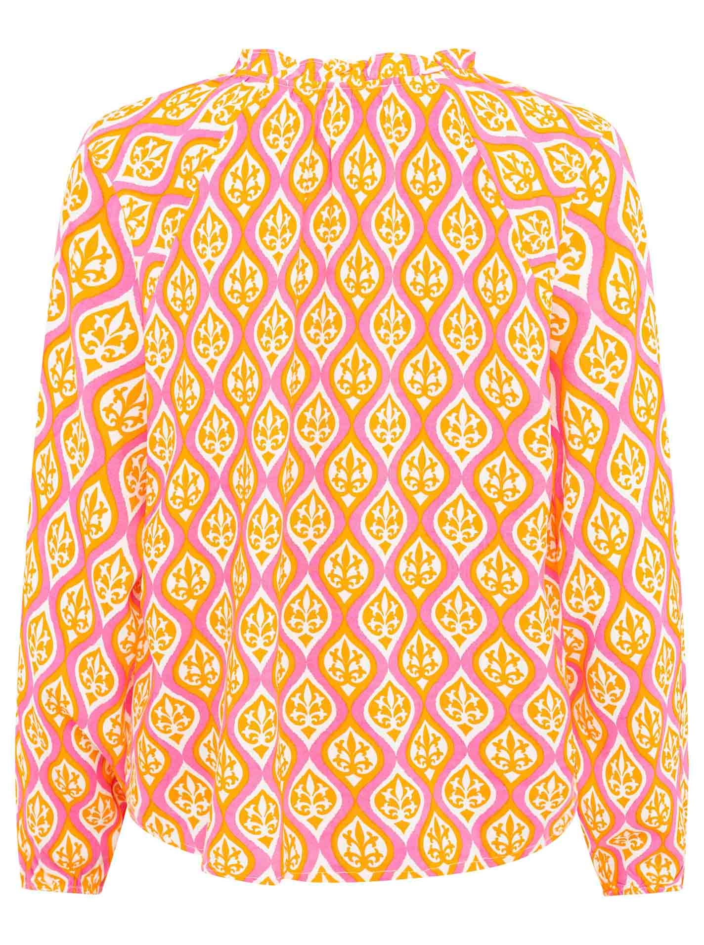 Zwillingsherz Blouse à enfiler »"Ovale Ranken"« Bindeband mit Tasseln, Langarm, V-Ausschnitt, Viskose