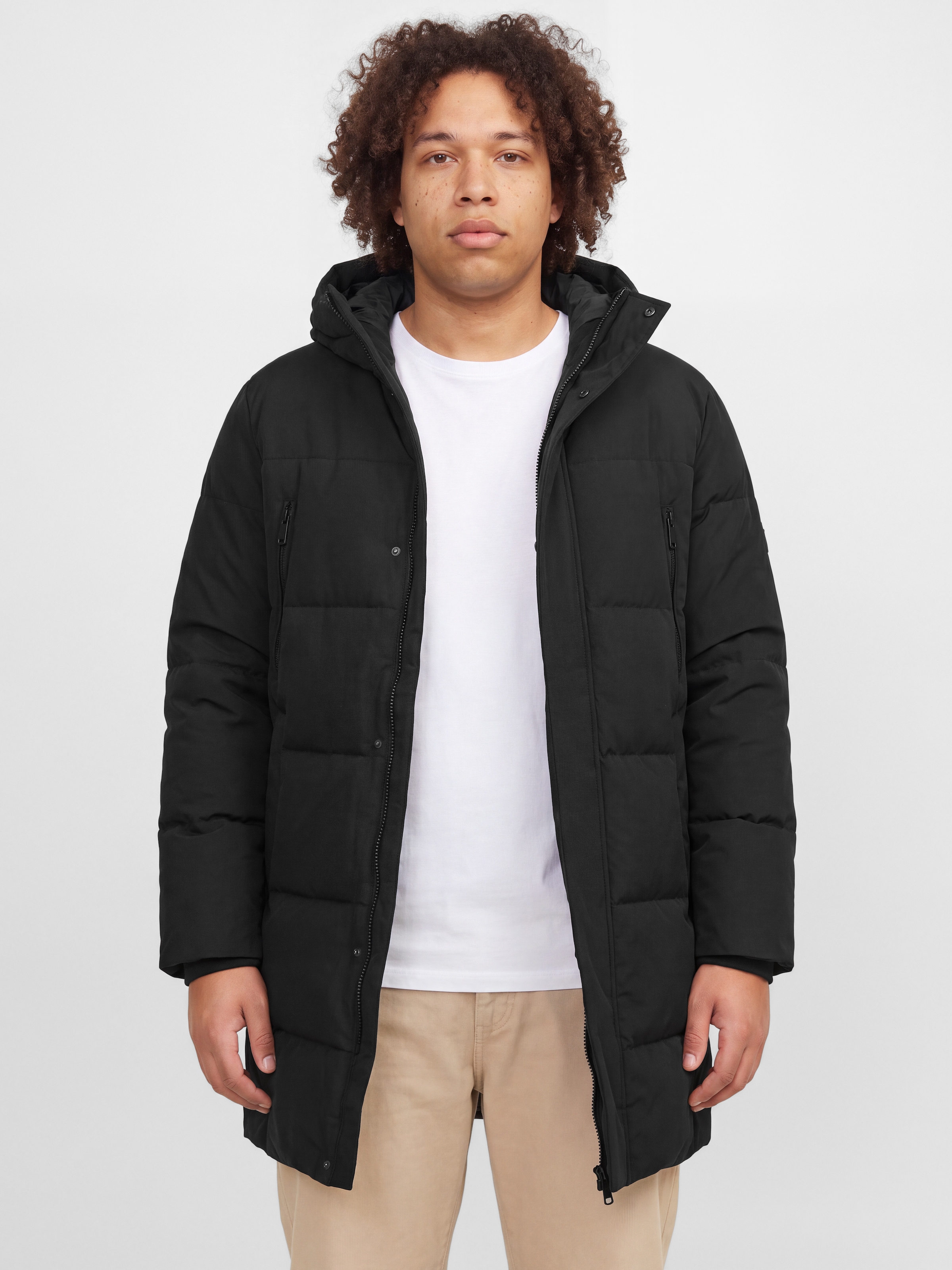 Image of Jack & Jones PlusSize Steppjacke "JJEBECKS LONG PUFFER SN PLS" mit Kapuze Kunstfaser, länger geschnitten