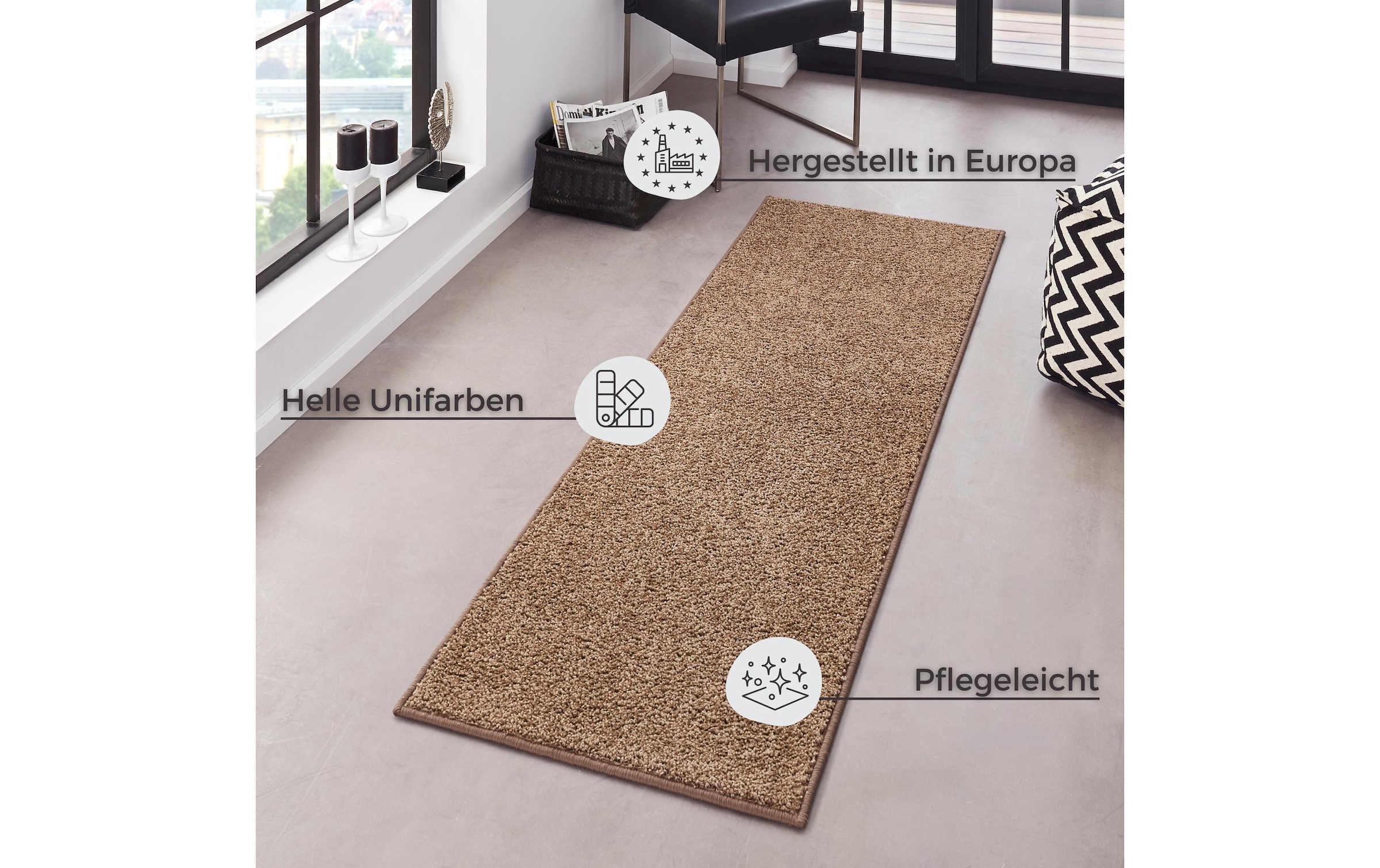 HANSE Home Teppich »Pure 100  Kurzflor« rechteckig 13 mm Höhe Kurzflor, uni, umkettelt, Läufer, Wohnzimmer, Kinderzimmer, Flur