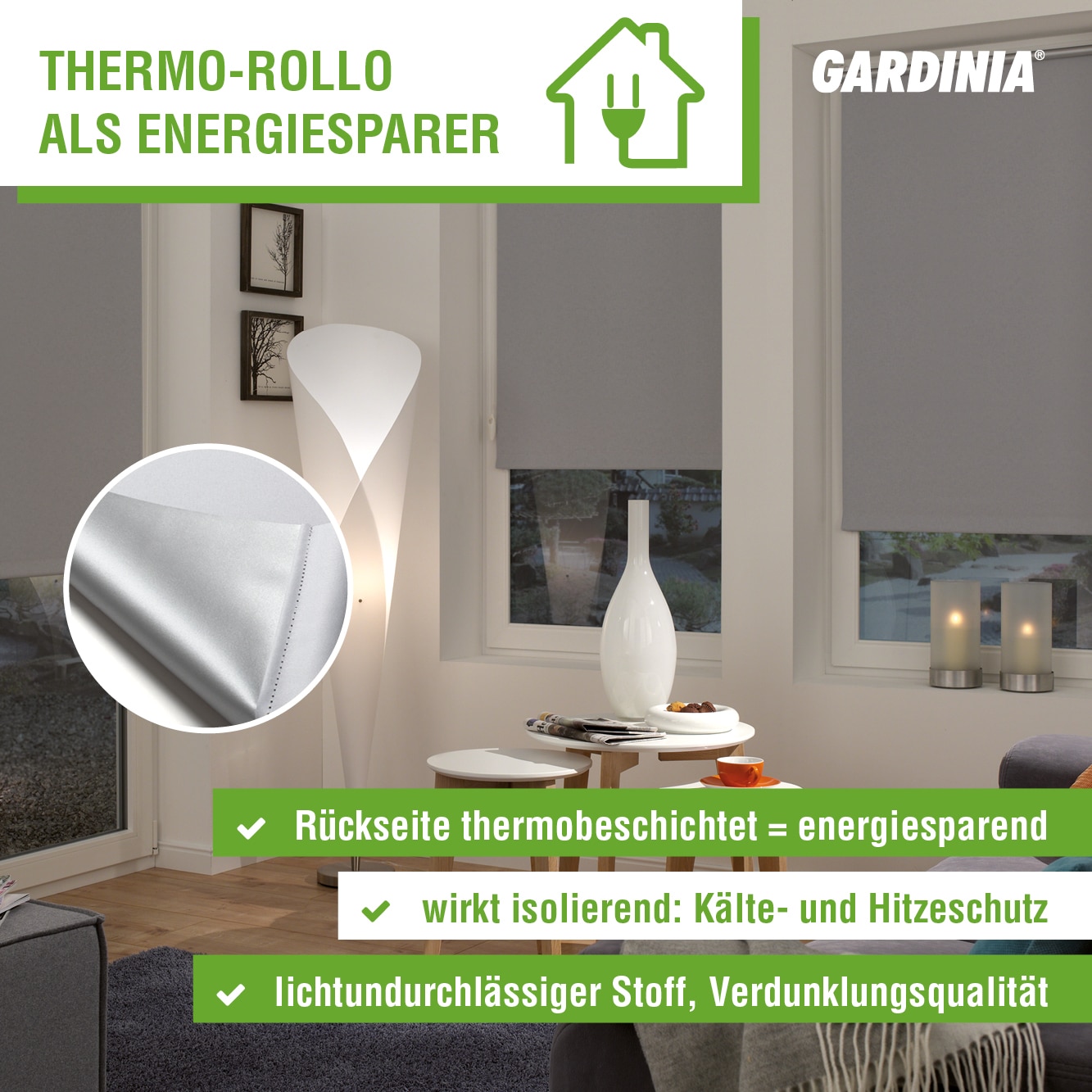 GARDINIA Seitenzugrollo »EASYFIX Rollo Thermo ENERGIESPAREND«, verdunkelnd, energiesparend-Sichtschutz, mit Bohren/ohne Bohren, freihängend, abdunkelnd mit Thermobeschichtung