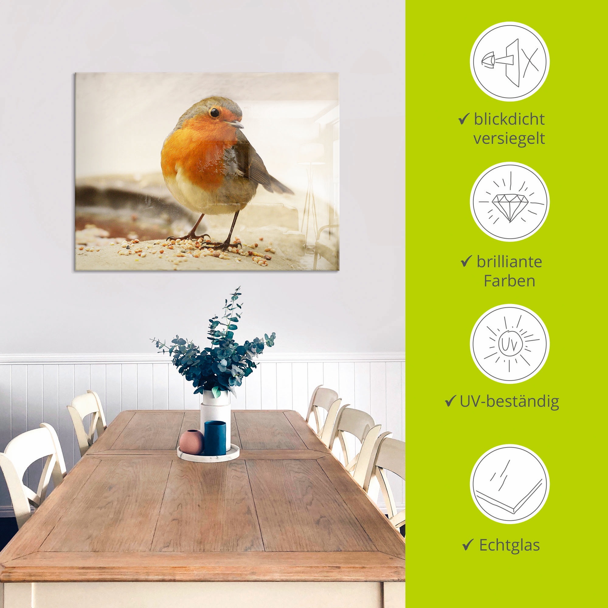 Artland Glasbild »Rotkehlchen«, Vögel, (1 St.), in verschiedenen Grössen