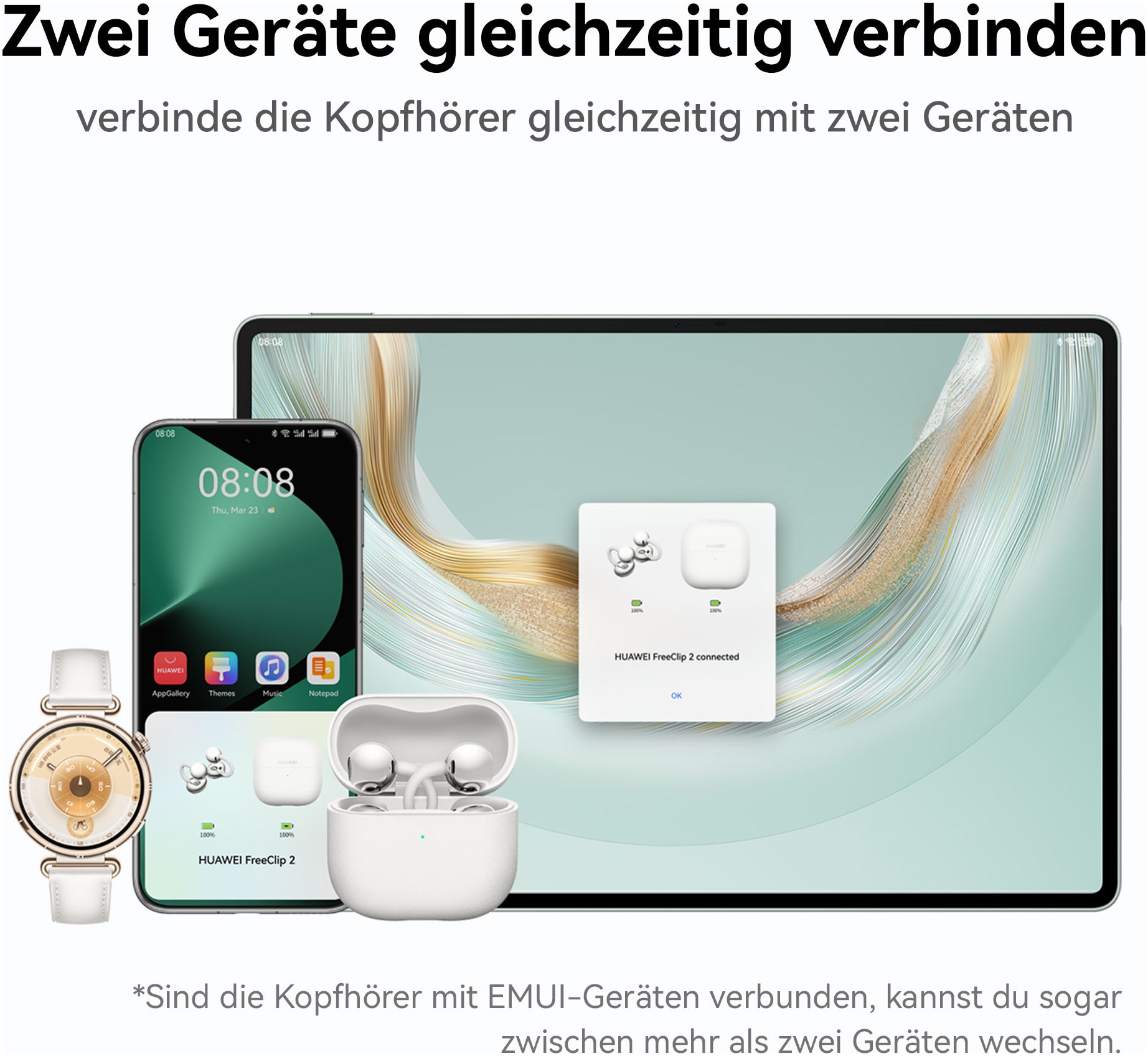 Huawei Wireless-Headset »FreeClip 2« A2DP Bluetooth Freisprechfunktion Leichtes Design für ganztägigen Tragekomfort, Kristallklare Anrufe