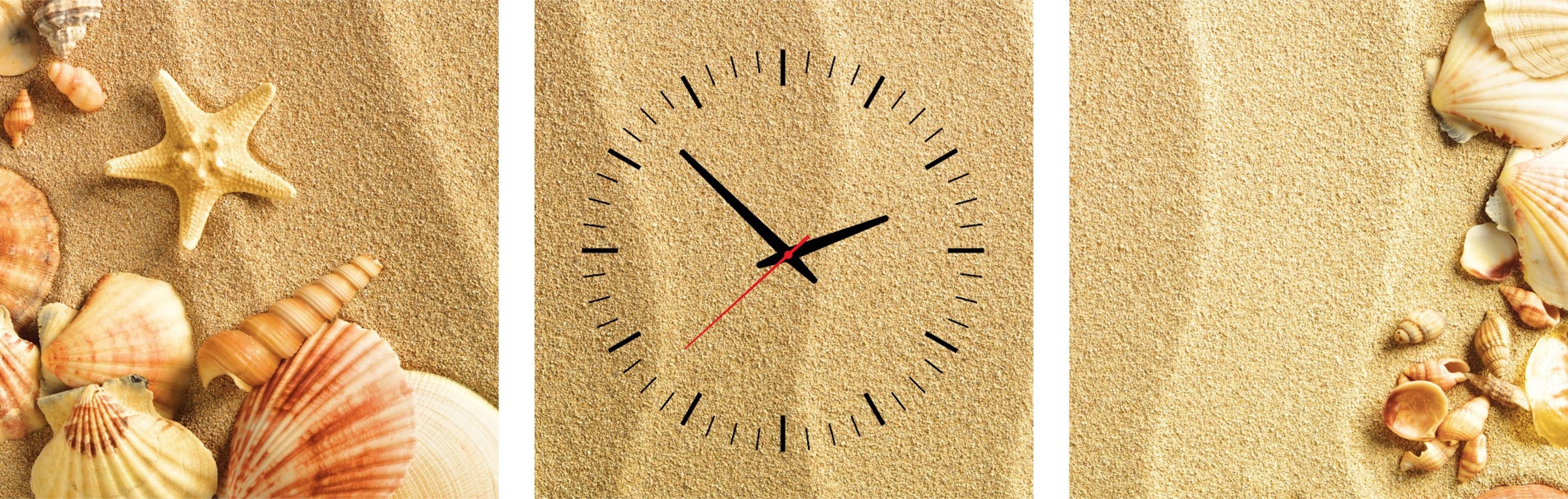 Image of Conni Oberkircher´s Bild mit Uhr »Secrets of the Sea - Muscheln im Sand«, Strand, (Set, (Set 3), mit dekorativer Uhr, Entspannung, Wellness, Urlaub bei Ackermann Versand Schweiz