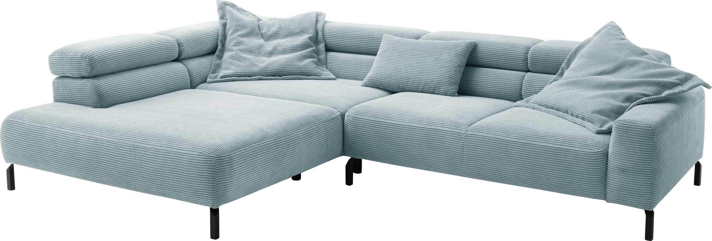 Home affaire Ecksofa »Antonelli, L-Form, inkl. Kopfteilverstellung, Breite 312 cm, bequem« ohne Sitztiefenverstellung, in Cord, bleu