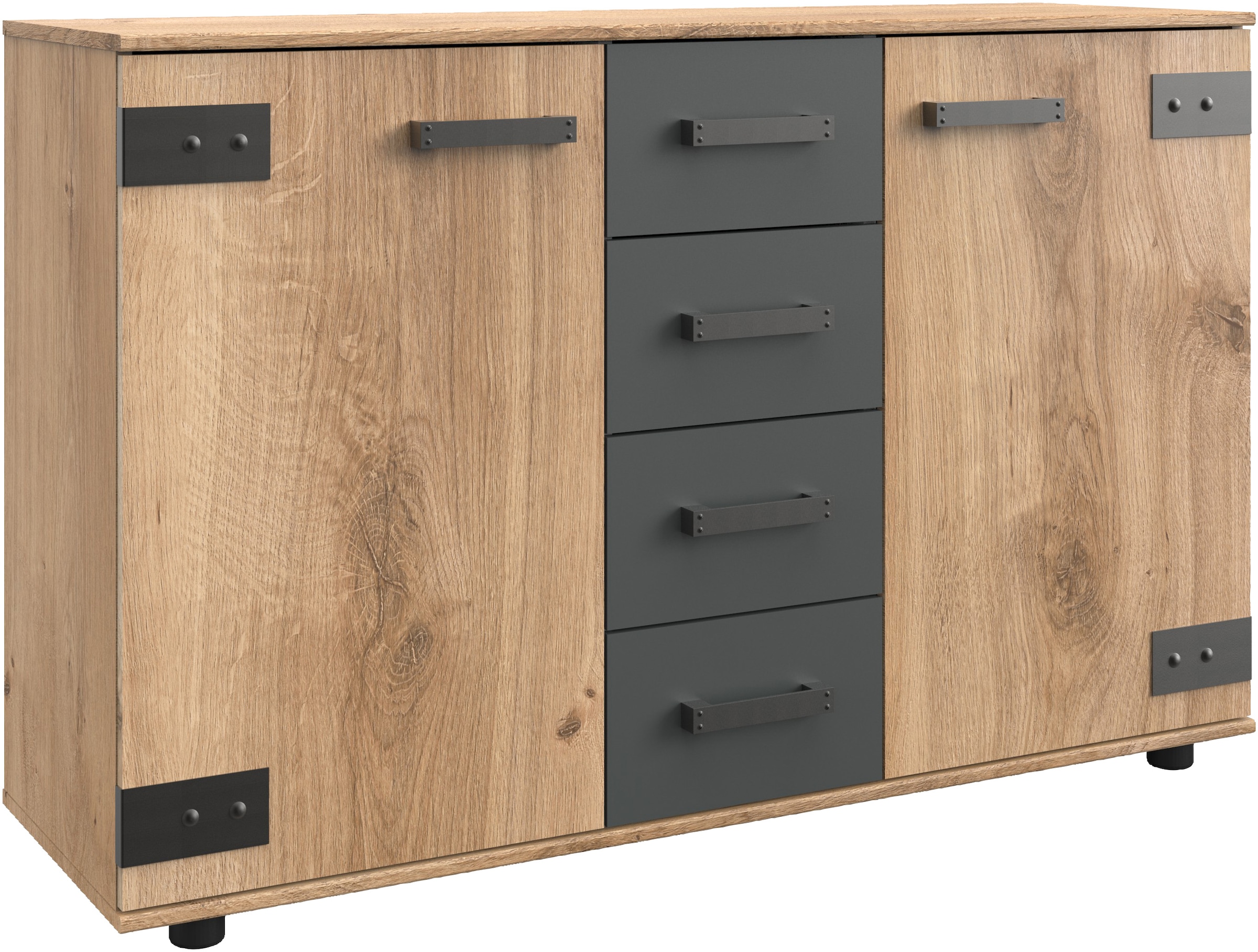 Image of Wimex Kombikommode "Stockholm Sideboard Kommodenschrank, Made in Germany" Industrial-Look, 2-türig mit 4 Schubladen, 130x41x83 cm