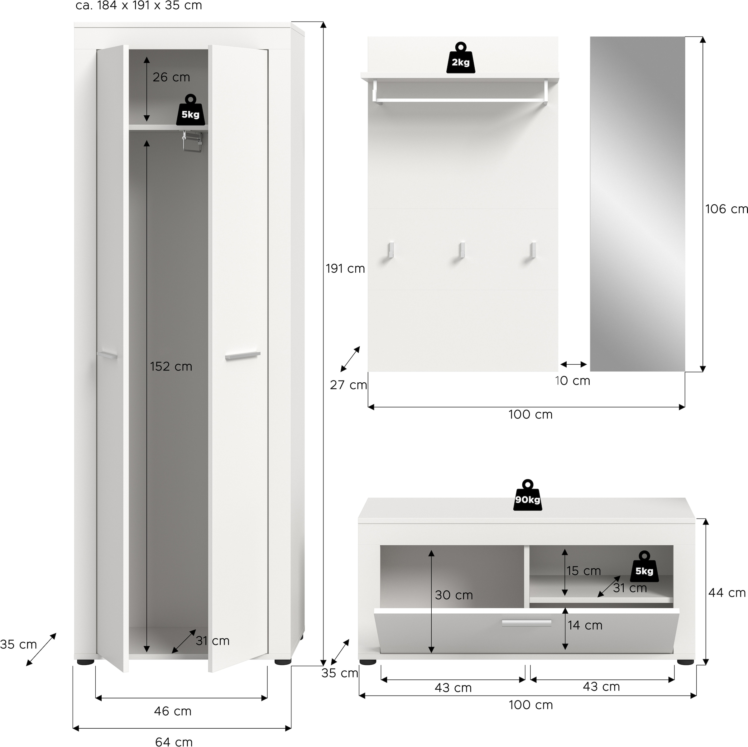INOSIGN Ensemble de vestiaires »Aosta« Set, 4 cuis tlg.