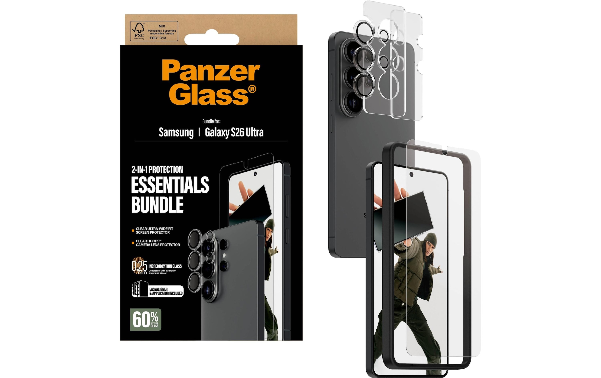 PanzerGlass Verre de protection pour appareil photo »2-in-1 Protection Essentials Bundle« für Samsung Galaxy S26 Ultra Displayschutzfolie, Schutzfolie, Kameraschutz, kratz- & stossfest