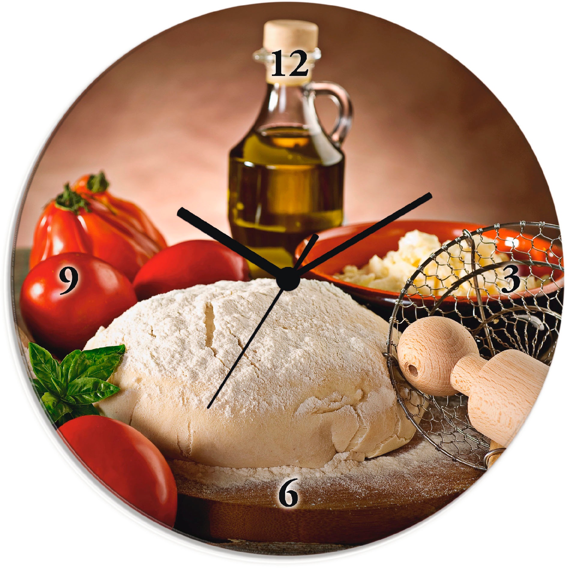 Image of Artland Wanduhr »Teig für Pizza«, lautlos, ohne Tickgeräusche, nicht tickend, geräuschlos - wählbar: Funkuhr o. Quarzuhr, moderne Uhr für Wohnzimmer, Küche etc. - Stil: modern bei Ackermann Versand Schweiz