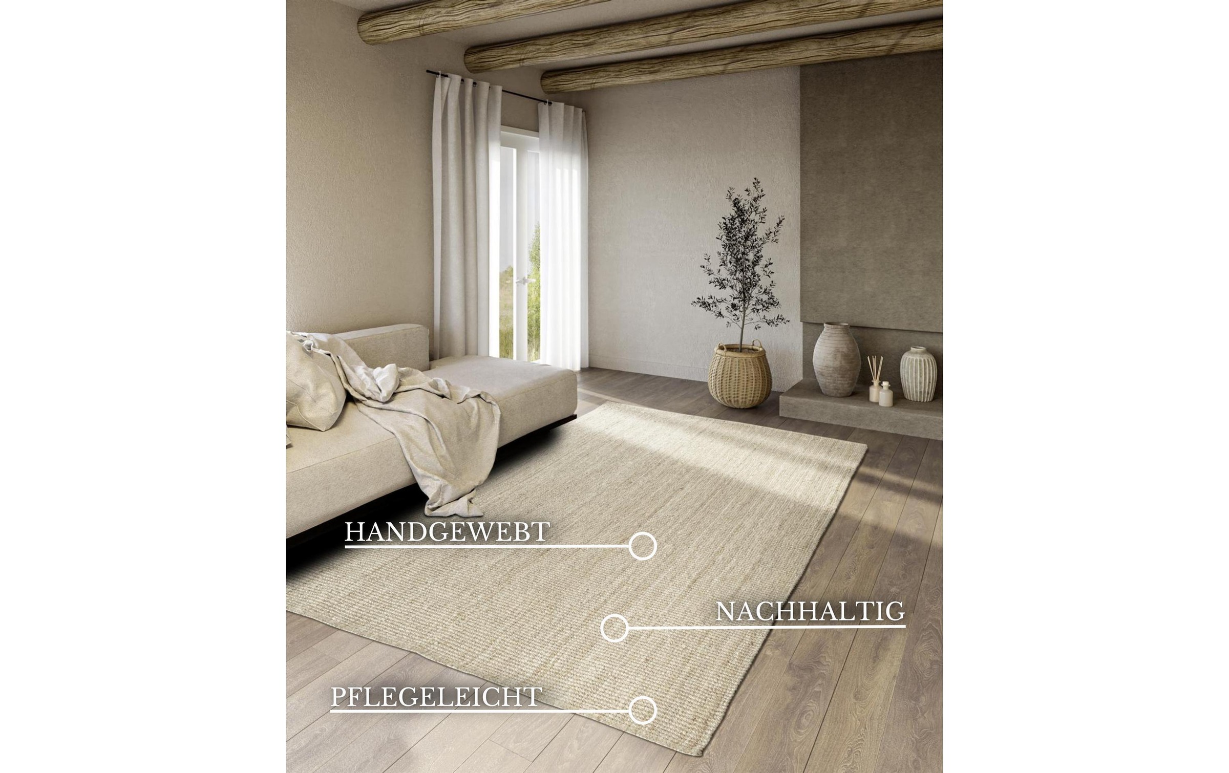 Villeroy & Boch Teppich »Rosalie Juteteppich« rechteckig 10 mm Höhe Läufer, 100% Jute, Natur, Wohnzimmer, Esszimmer, Schlafzimmer, GRS